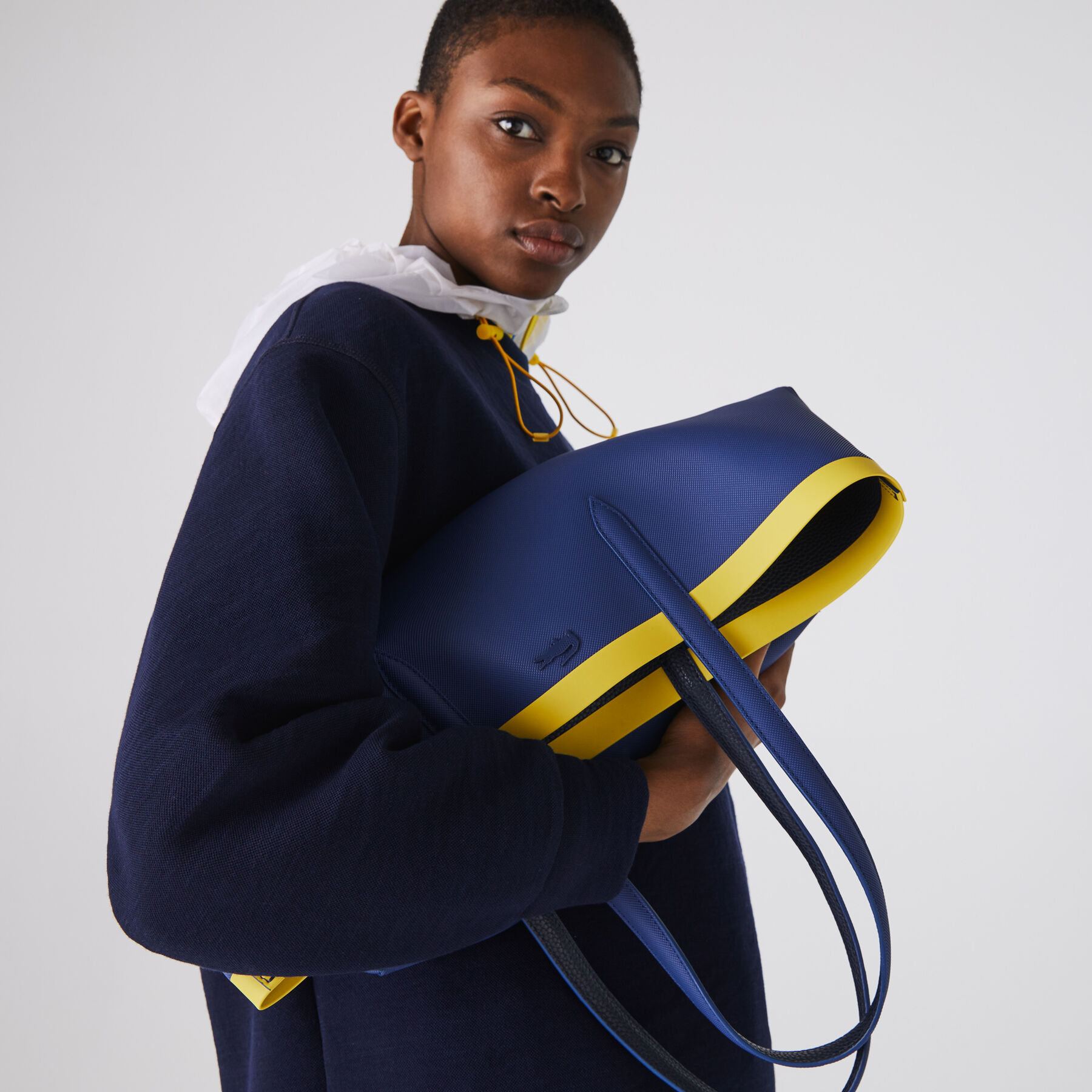 lacoste women s anna reversible contrast band coated canvas tote bag