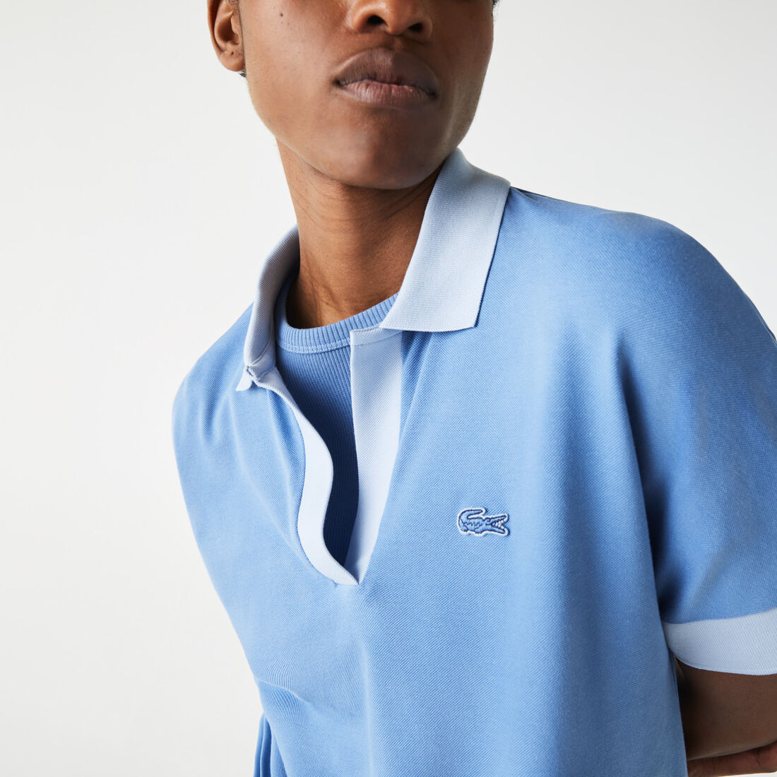 Women’s Lacoste Loose Fit Open Collar Flowing Piqué Polo Women’s Lacoste Loose Fit Open Collar Flowing Piqué Polo
