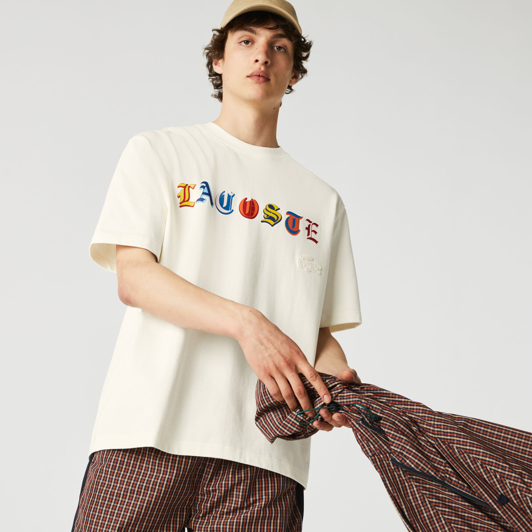 Men&rsquo;s Lacoste L!VE Loose Fit Branded Multi-Color Cotton T-Shirt