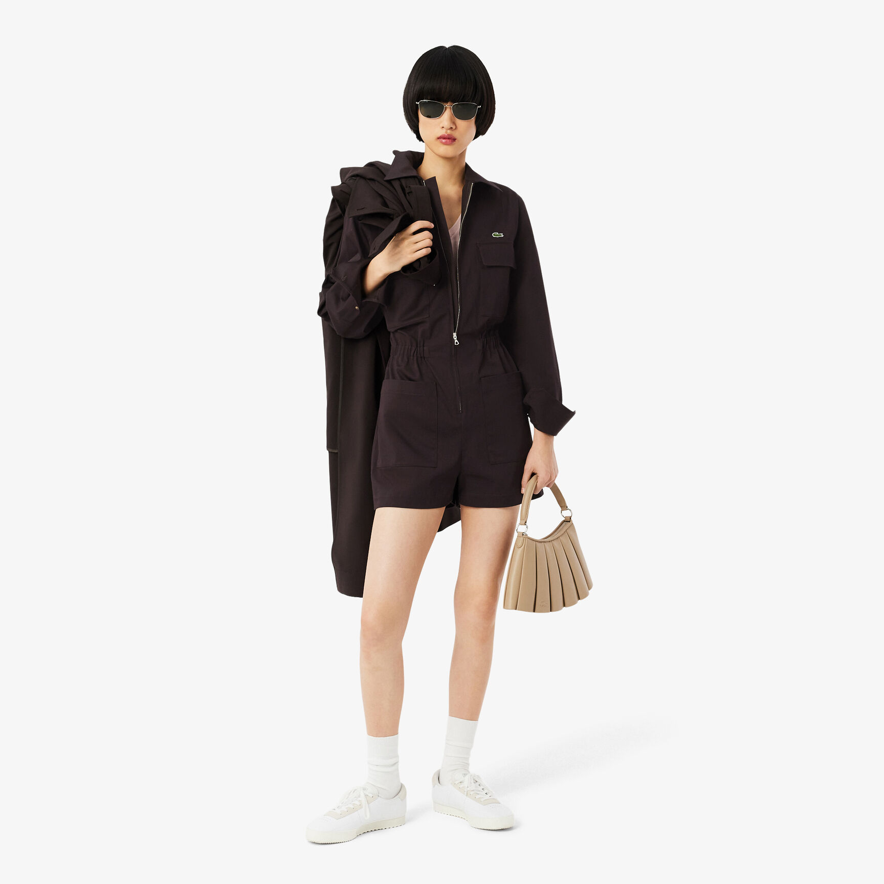 Polo Collar Stretch Gabardine Playsuit
