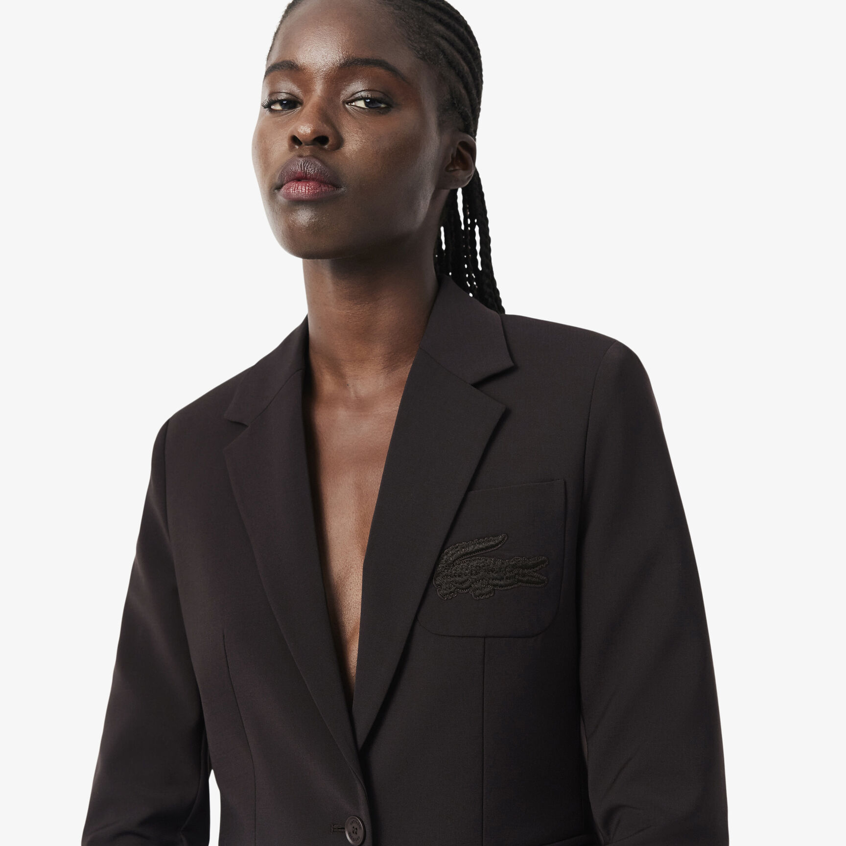 Embroidered Logo Slim Fit Wool Blazer