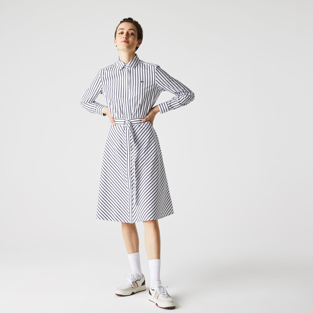 Women's Buttoned Striped Poplin Shirt Dress Women's Buttoned Striped Poplin Shirt Dress