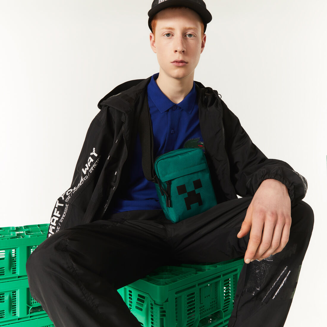 Men's Lacoste x Minecraft Print Canvas Vertical Crossover Bag