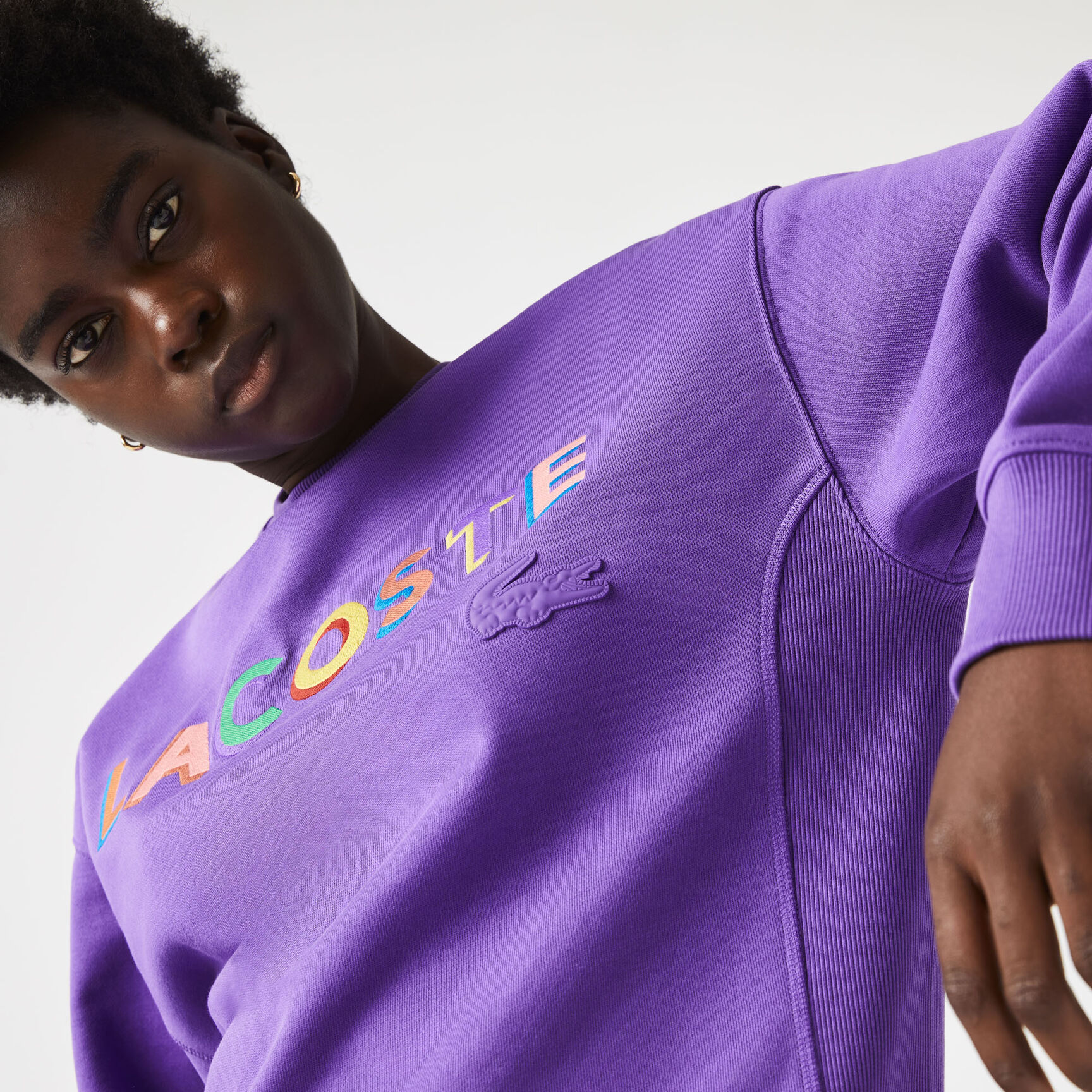 Unisex Lacoste L!VE Loose Fit Embroidered Fleece Sweatshirt