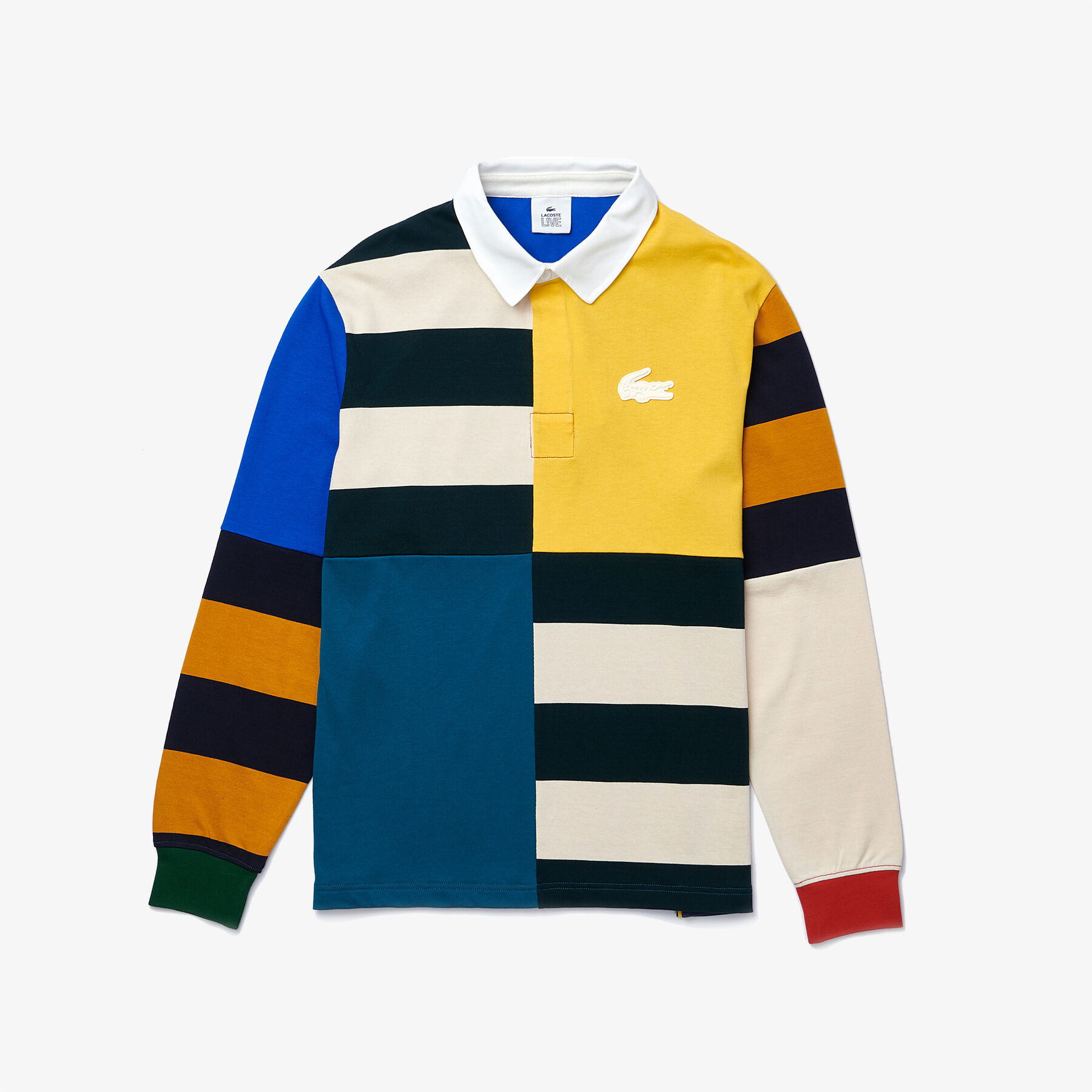 لاكوست قميص بولو قطني للرجال تصميم الرجبي بكتل لونية وقصة فضفاضة مجموعة lacoste live