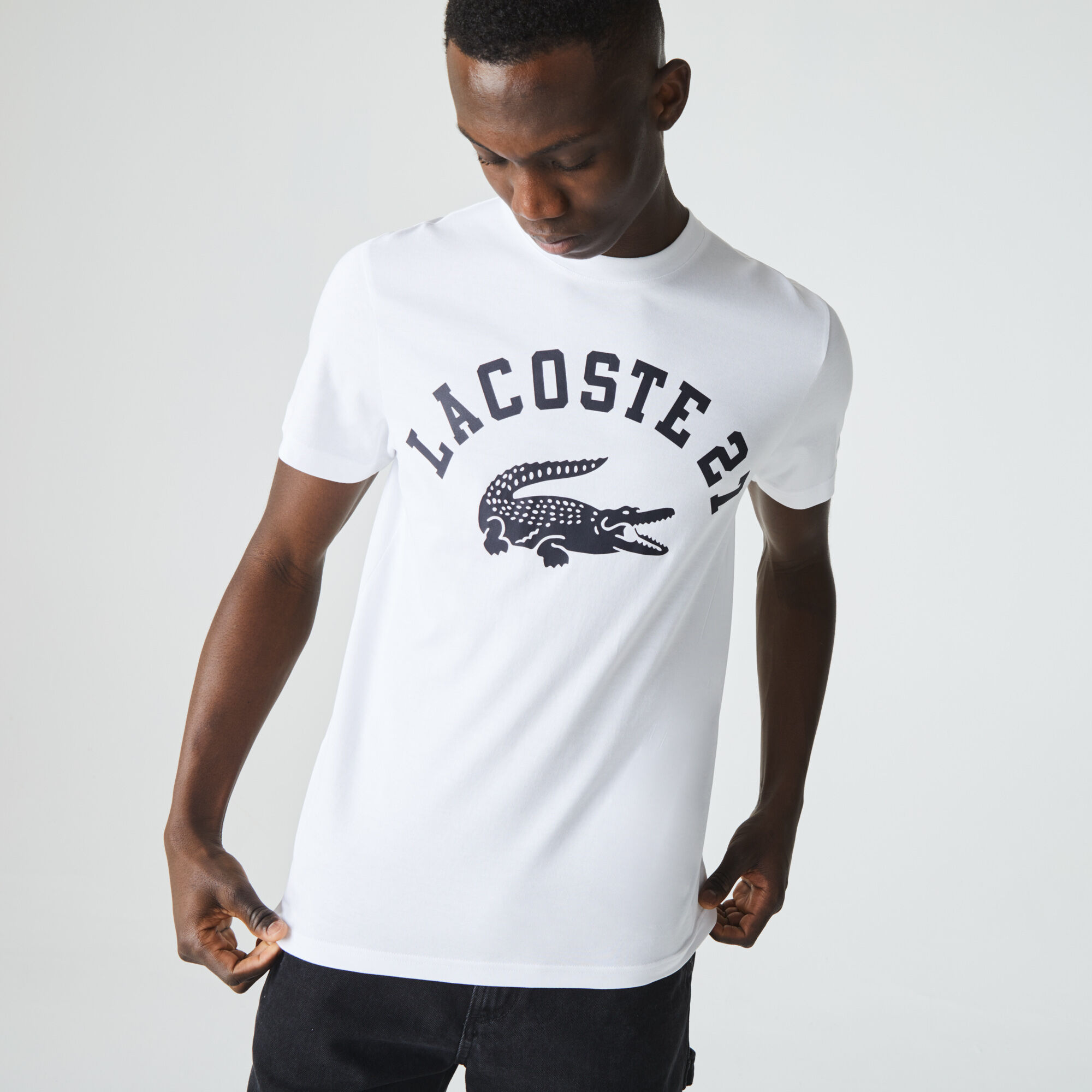 Men s Crew Neck Lacoste 27 Print Cotton T shirt