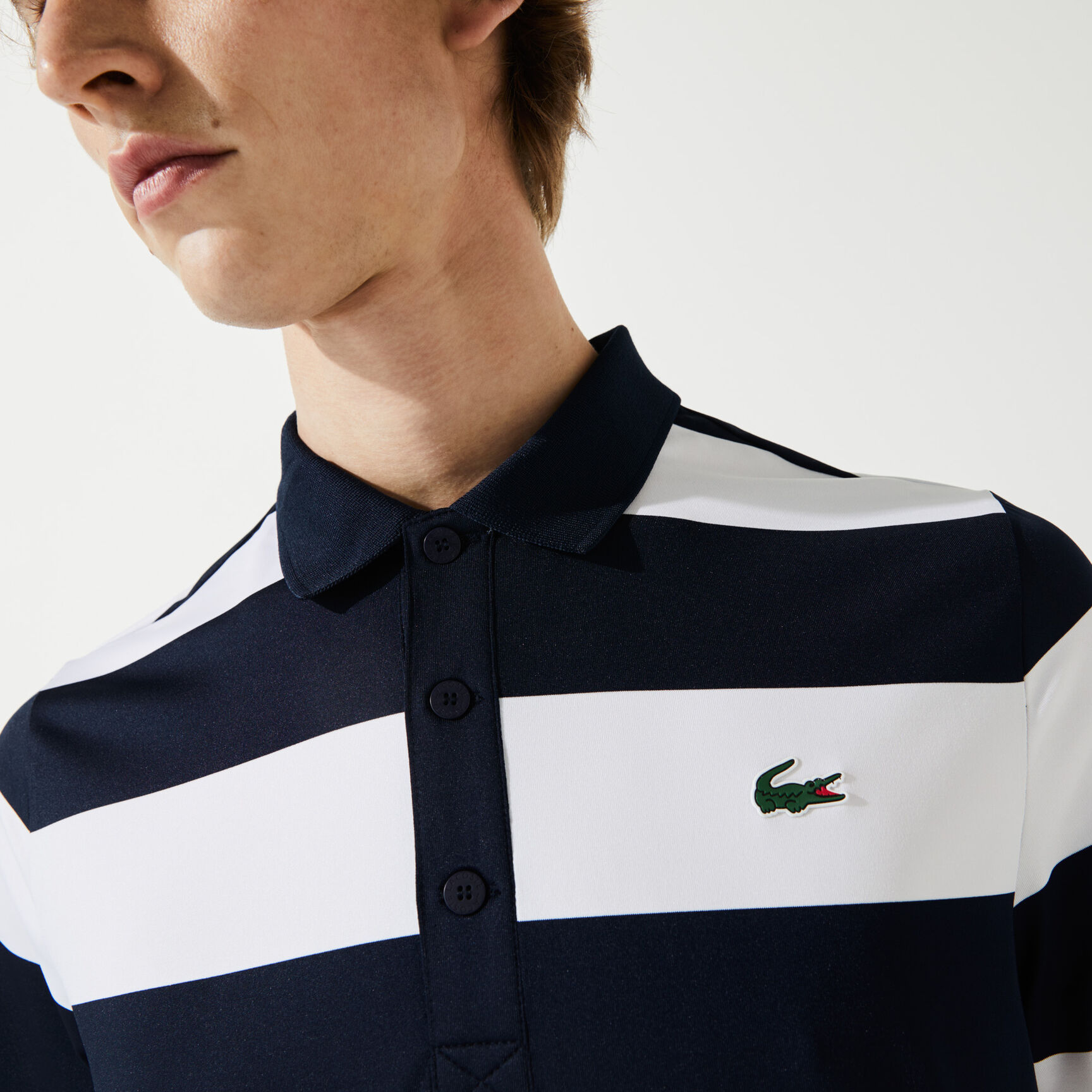 قميص بولو للجولف مرن مسامي مقلم للرجال مجموعة Lacoste SPORT قميص بولو للجولف مرن مسامي مقلم للرجال مجموعة Lacoste SPORT