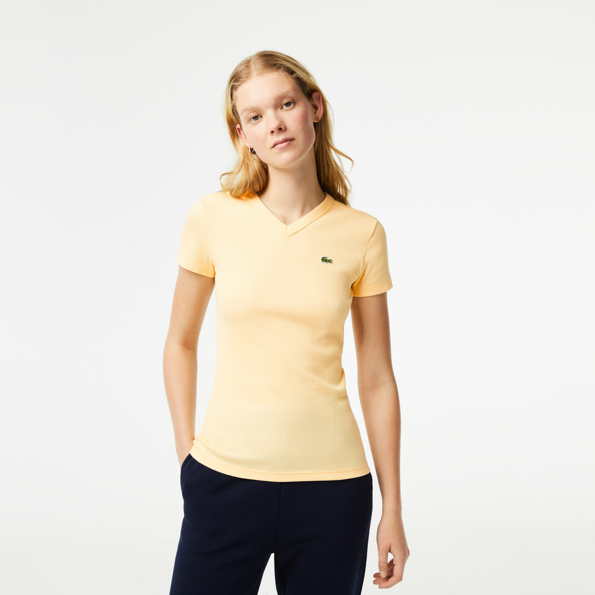 Women s Lacoste Slim Fit Organic Cotton V neck T shirt