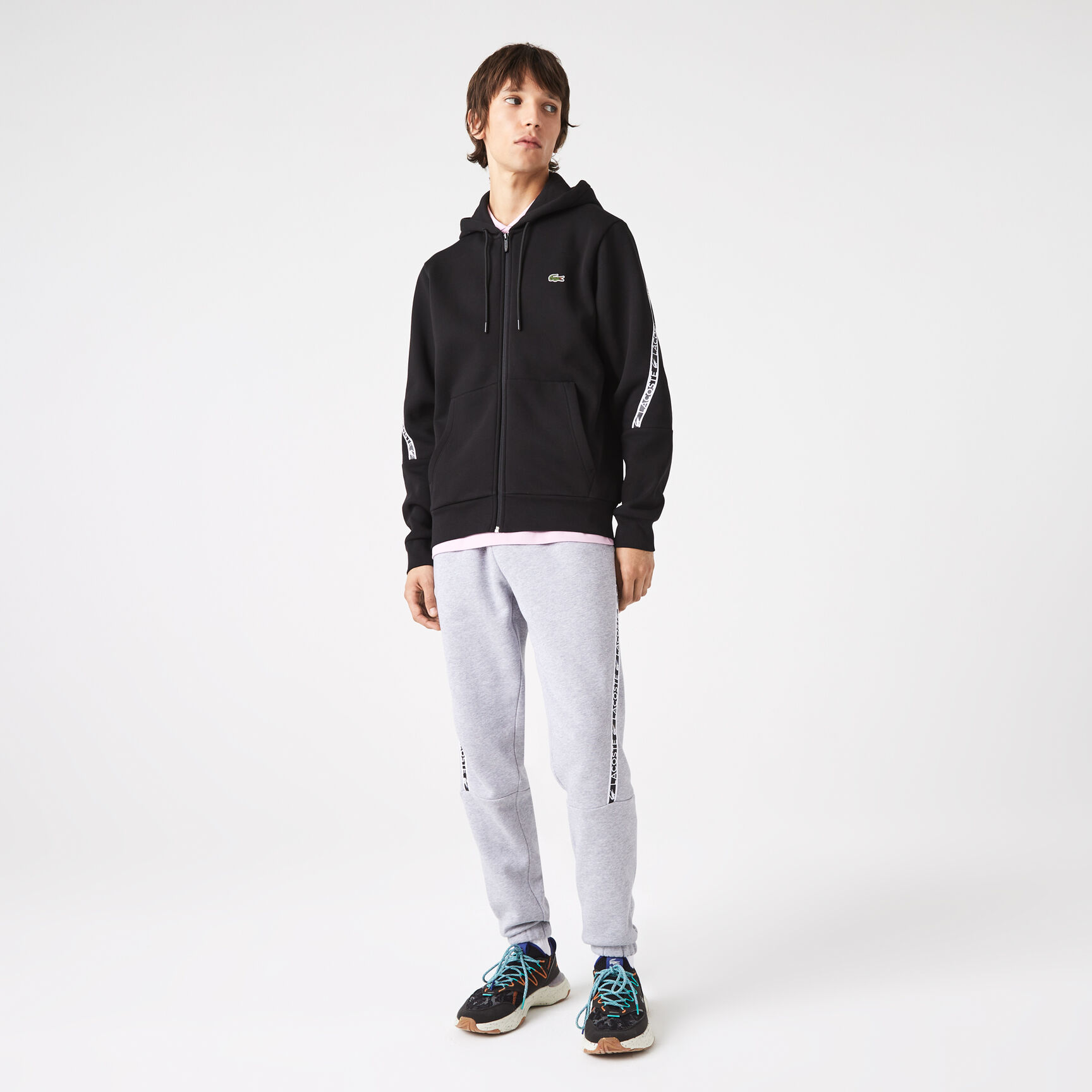 Men's Lacoste Printed Bands Hooded Zip Sweatshirt