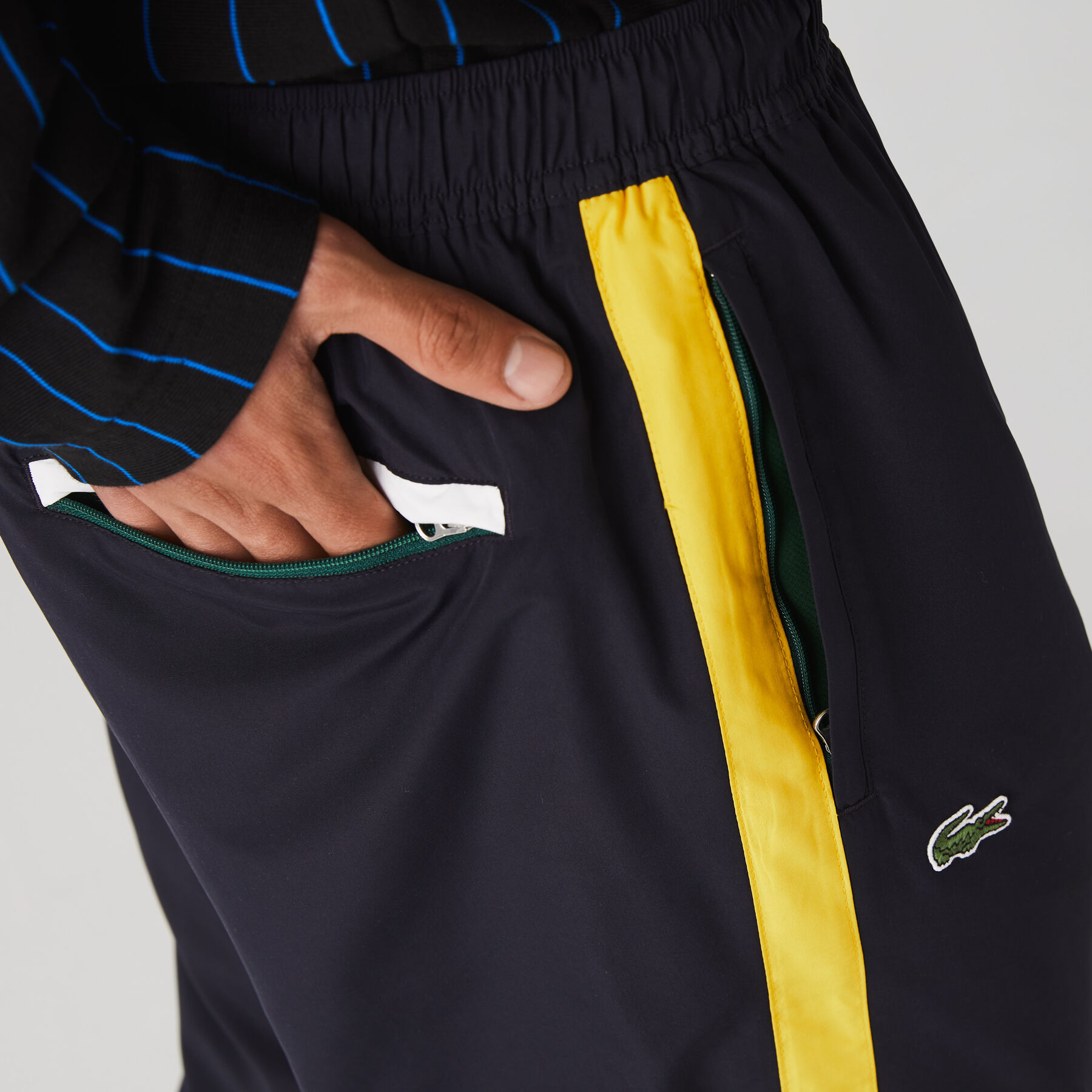 lacoste men s contrast striped water repellant tracksuit pants