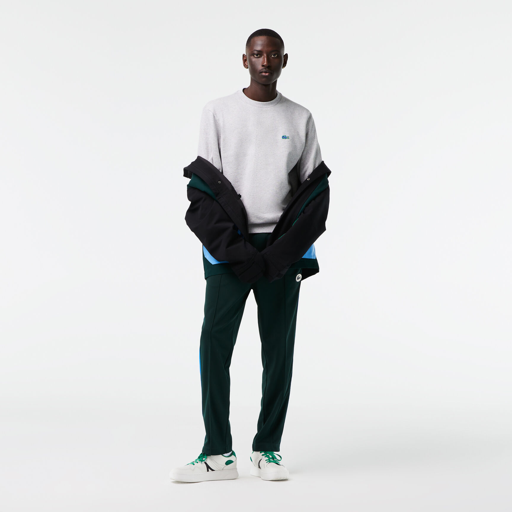 سويت شيرت لاكوست صوف بنقشة منقطة وقصة كلاسيكية للرجال