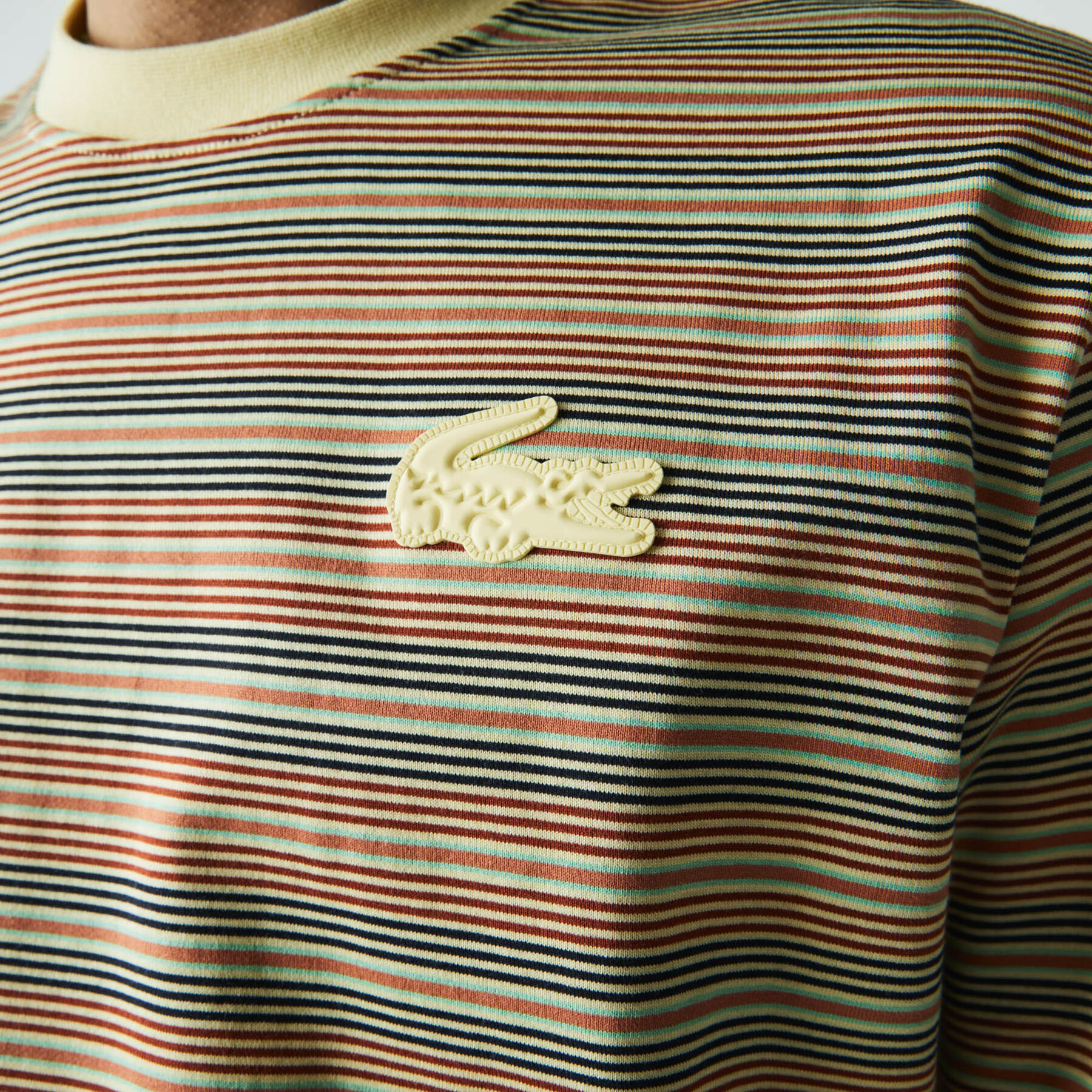 unisex lacoste live loose fit crew neck striped cotton t shirt
