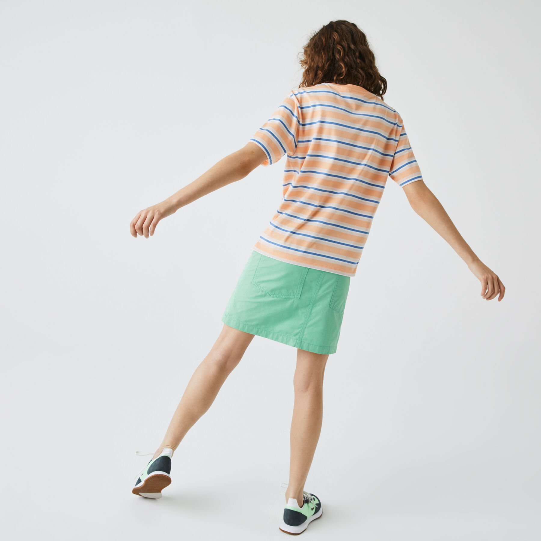lacoste women s crew neck striped cotton t shirt