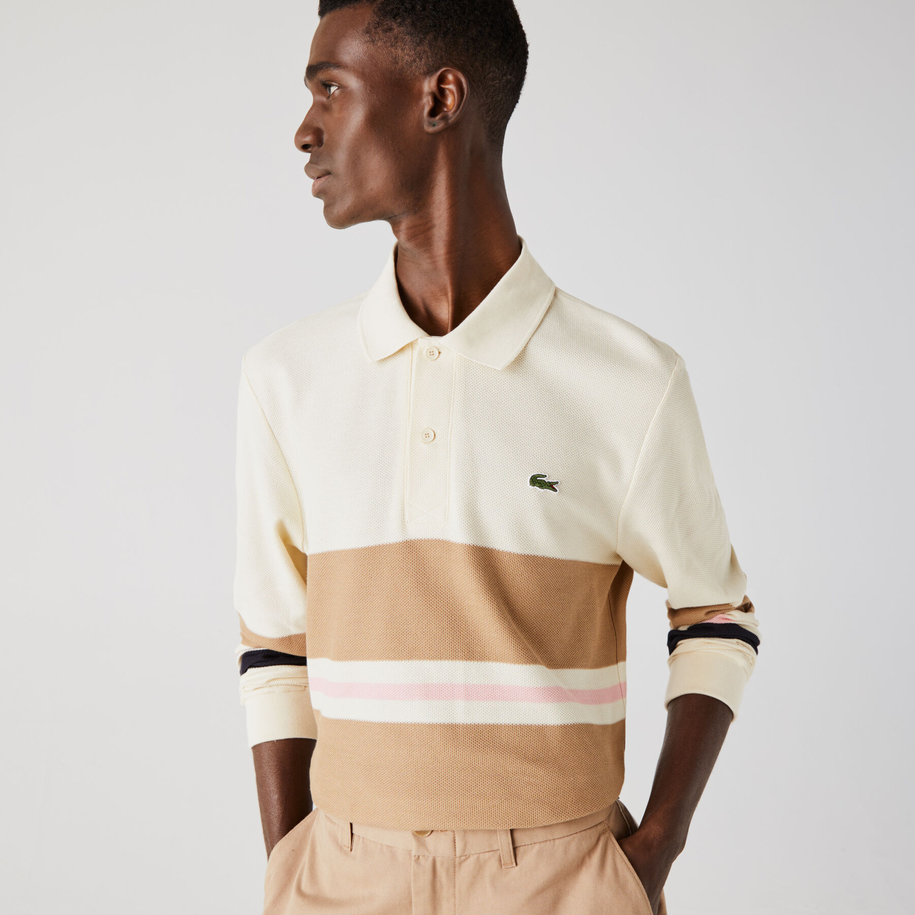 men s lacoste classic fit striped cotton polo shirt
