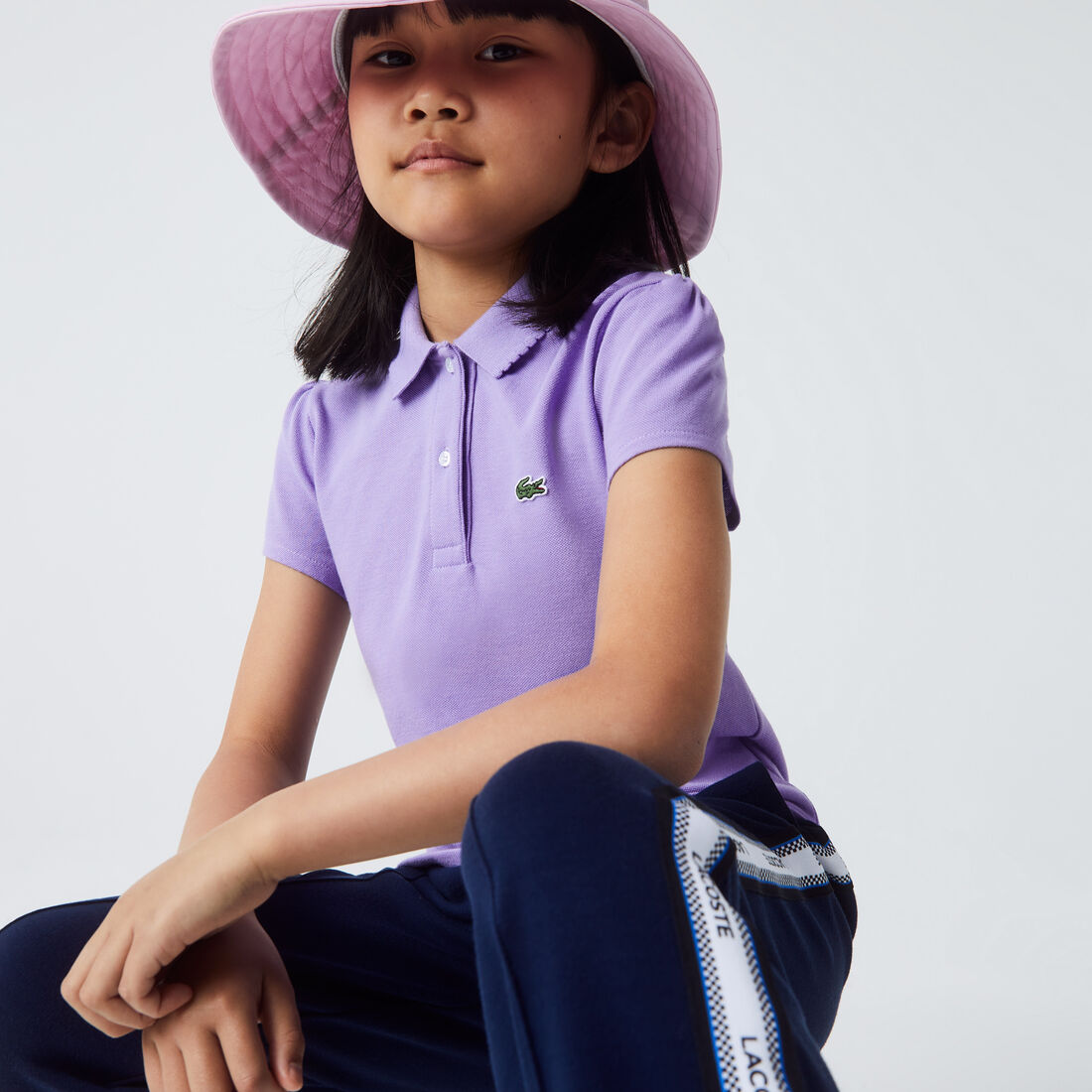 Girls' Lacoste Scalloped Collar Mini Pique Polo Shirt