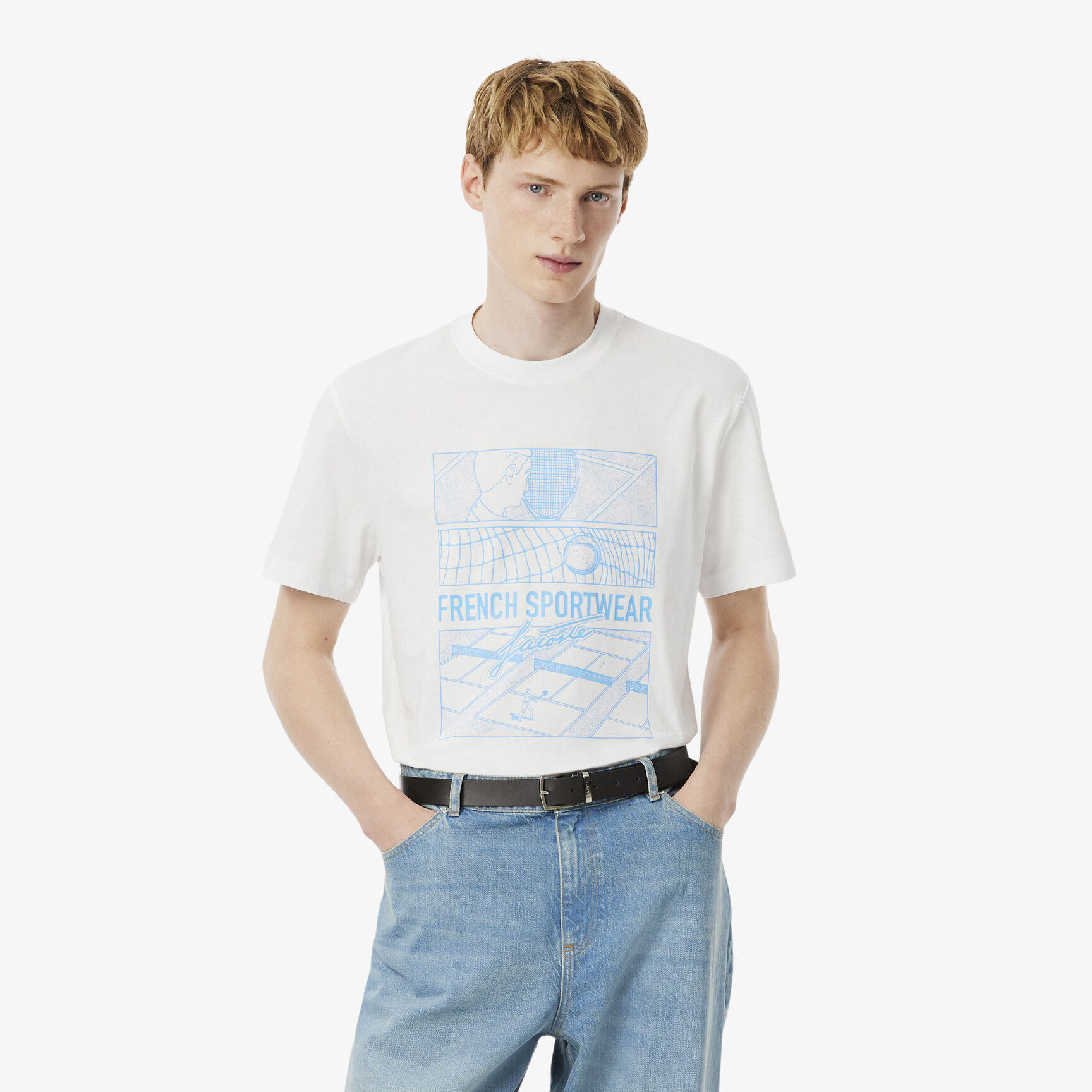 طقم هدايا حزام لاكوست بإبزيم مسطح وإبزيم بسن للرجال