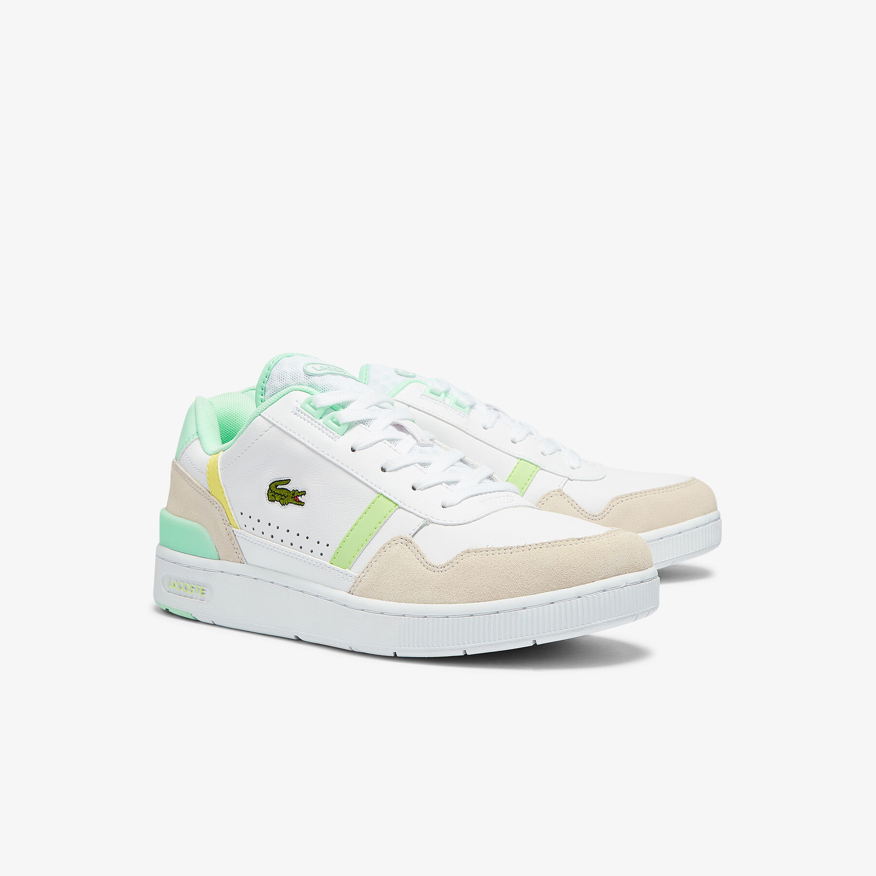 lacoste men s t clip leather citrus accent trainers
