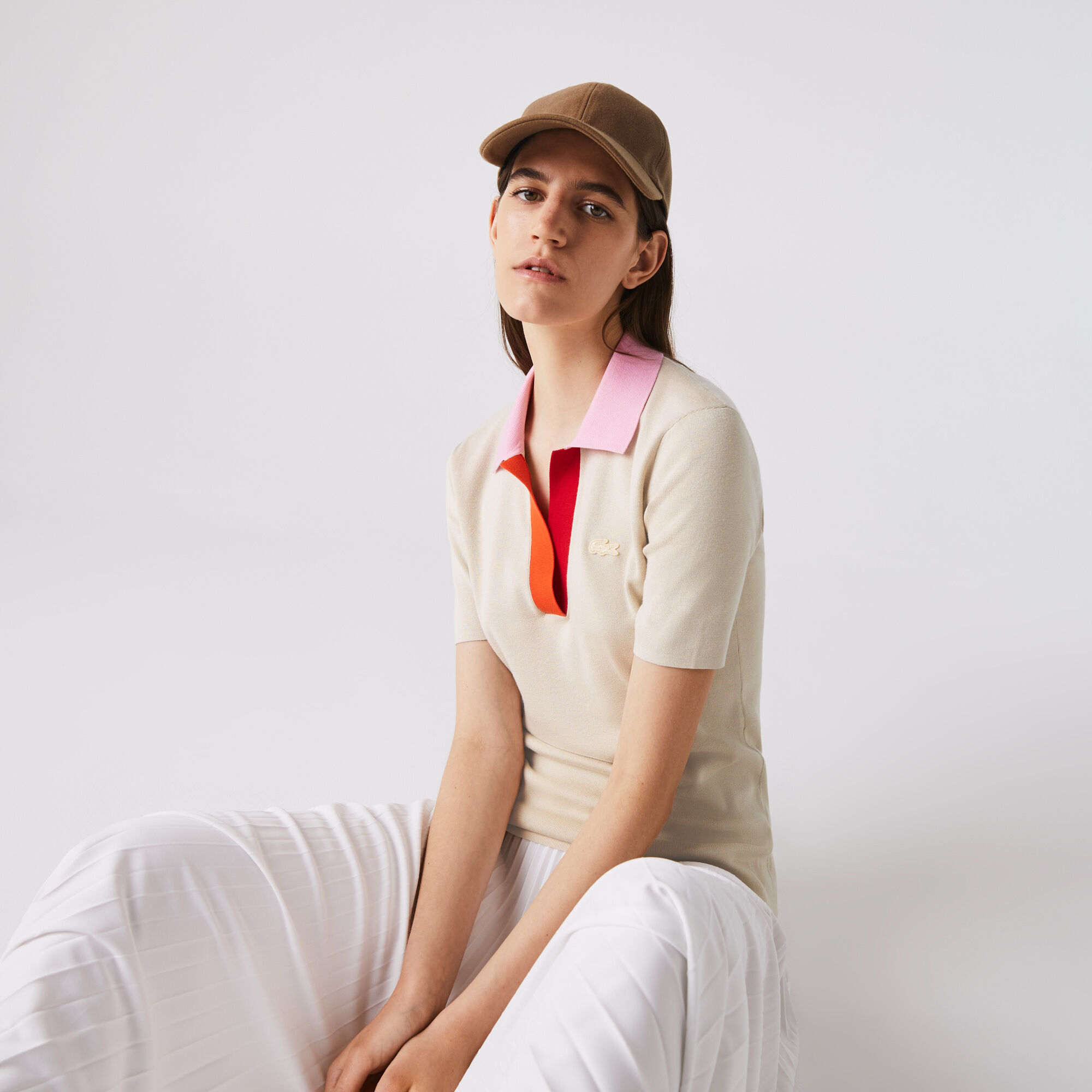Women's Polo Collar Two-Tone Cotton Sweater Women's Polo Collar Two-Tone Cotton Sweater