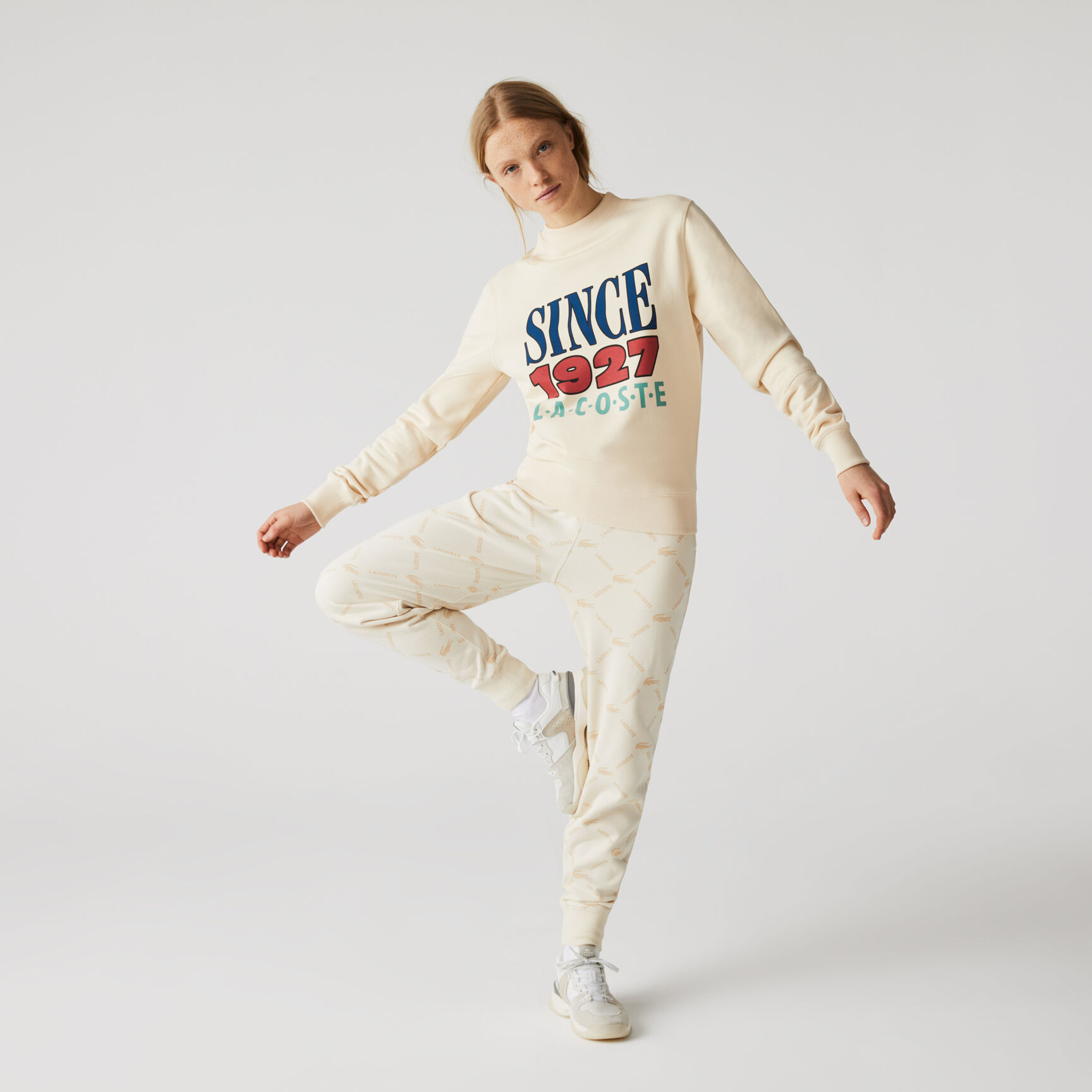 سويت شيرت الصوف القطني للجنسين مجموعة Lacoste LIVE وتفاصيل مطبوعة