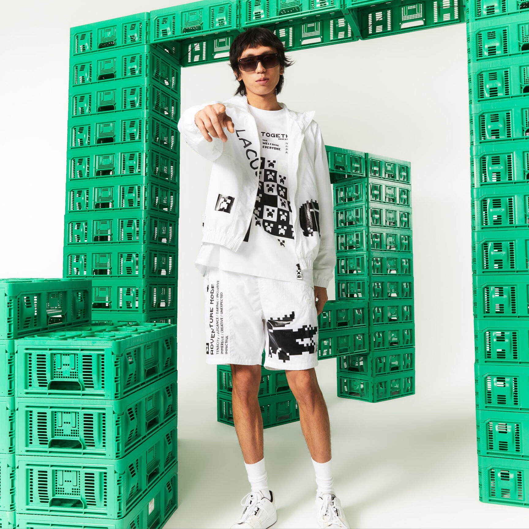 شورت برمودا نايلون للجنسين مجموعة Lacoste L!VE x Minecraft شورت برمودا نايلون للجنسين مجموعة Lacoste L!VE x Minecraft