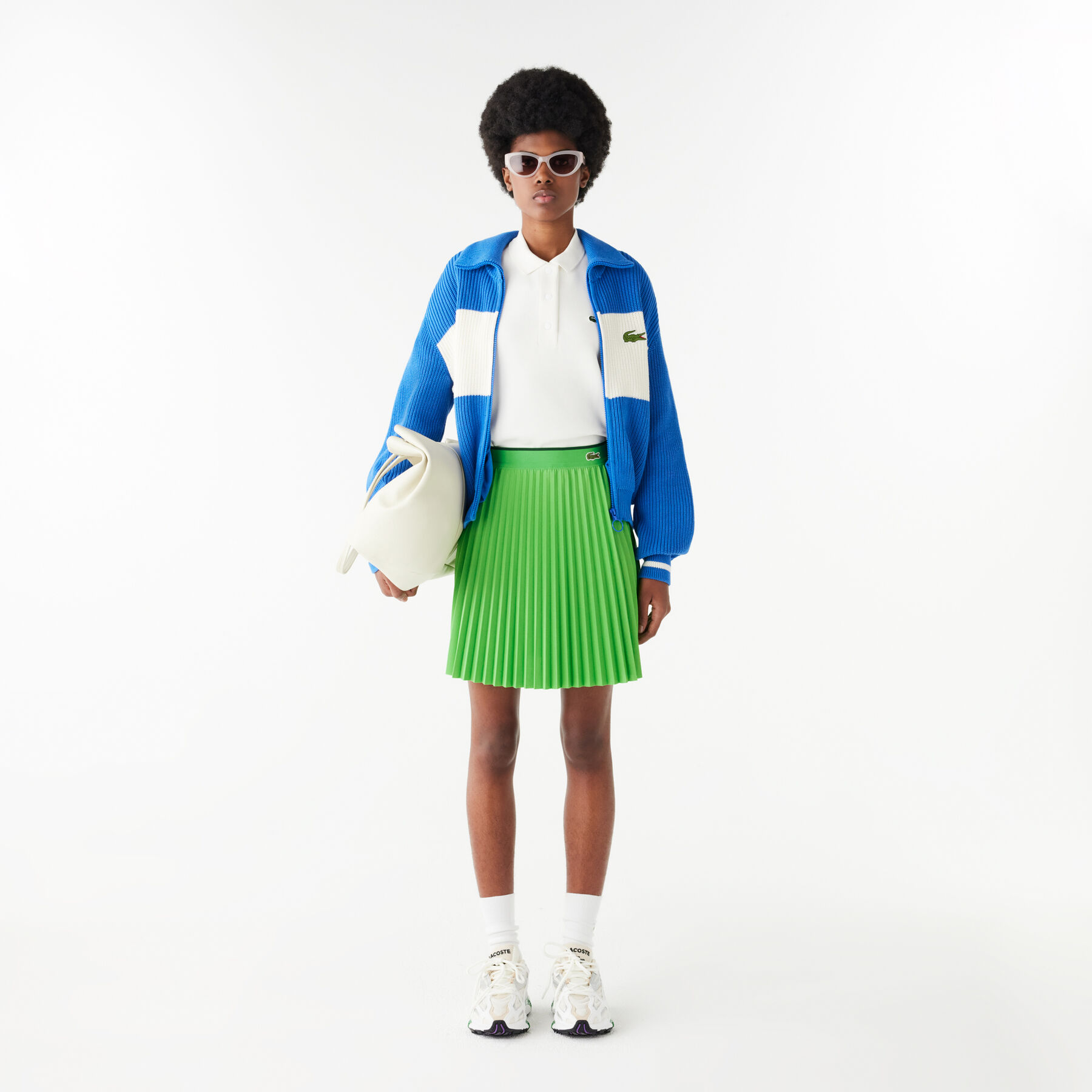 lacoste short pleated elastic waist skirt