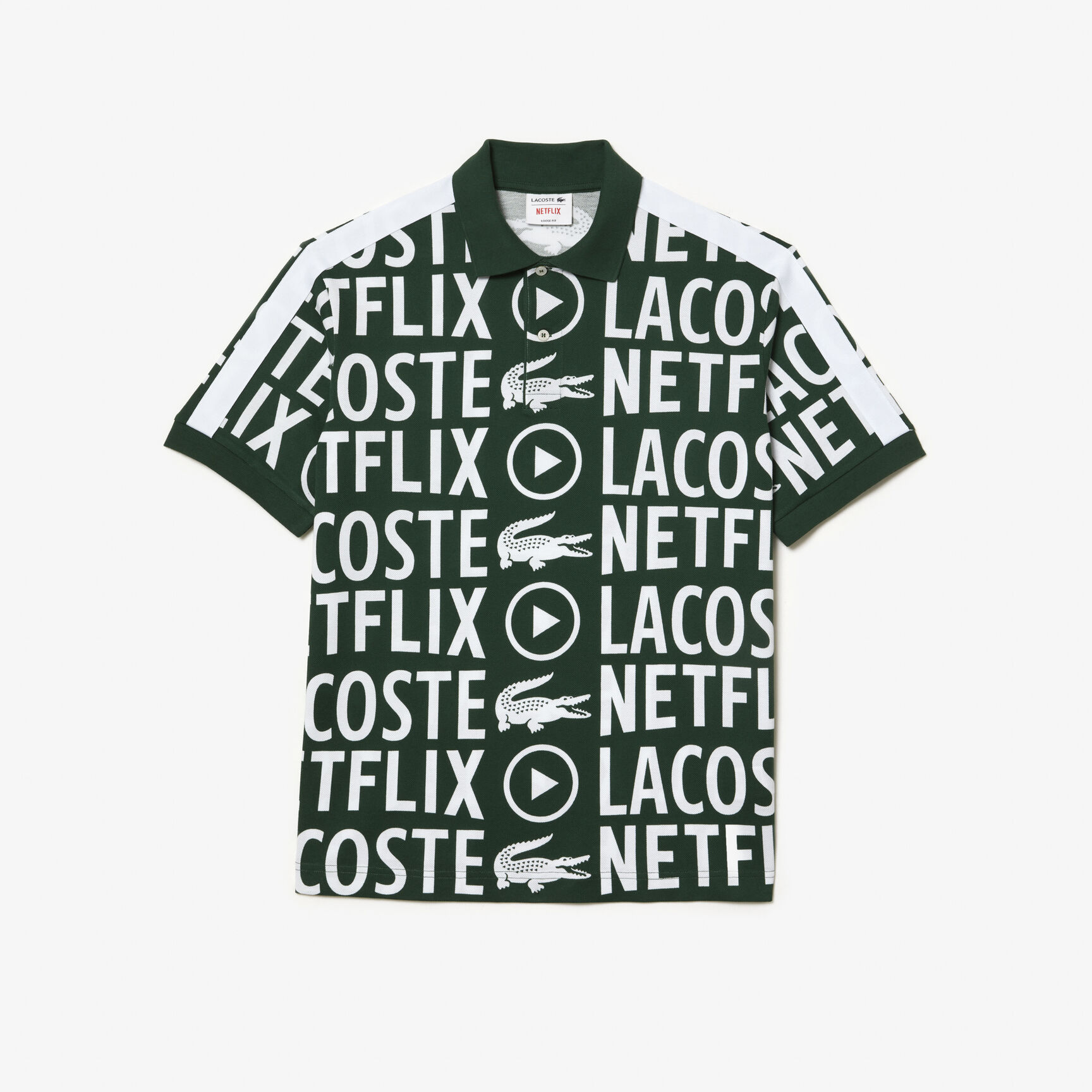Men's Lacoste x Netflix Loose Fit Organic Cotton Print Polo Shirt Men's Lacoste x Netflix Loose Fit Organic Cotton Print Polo Shirt