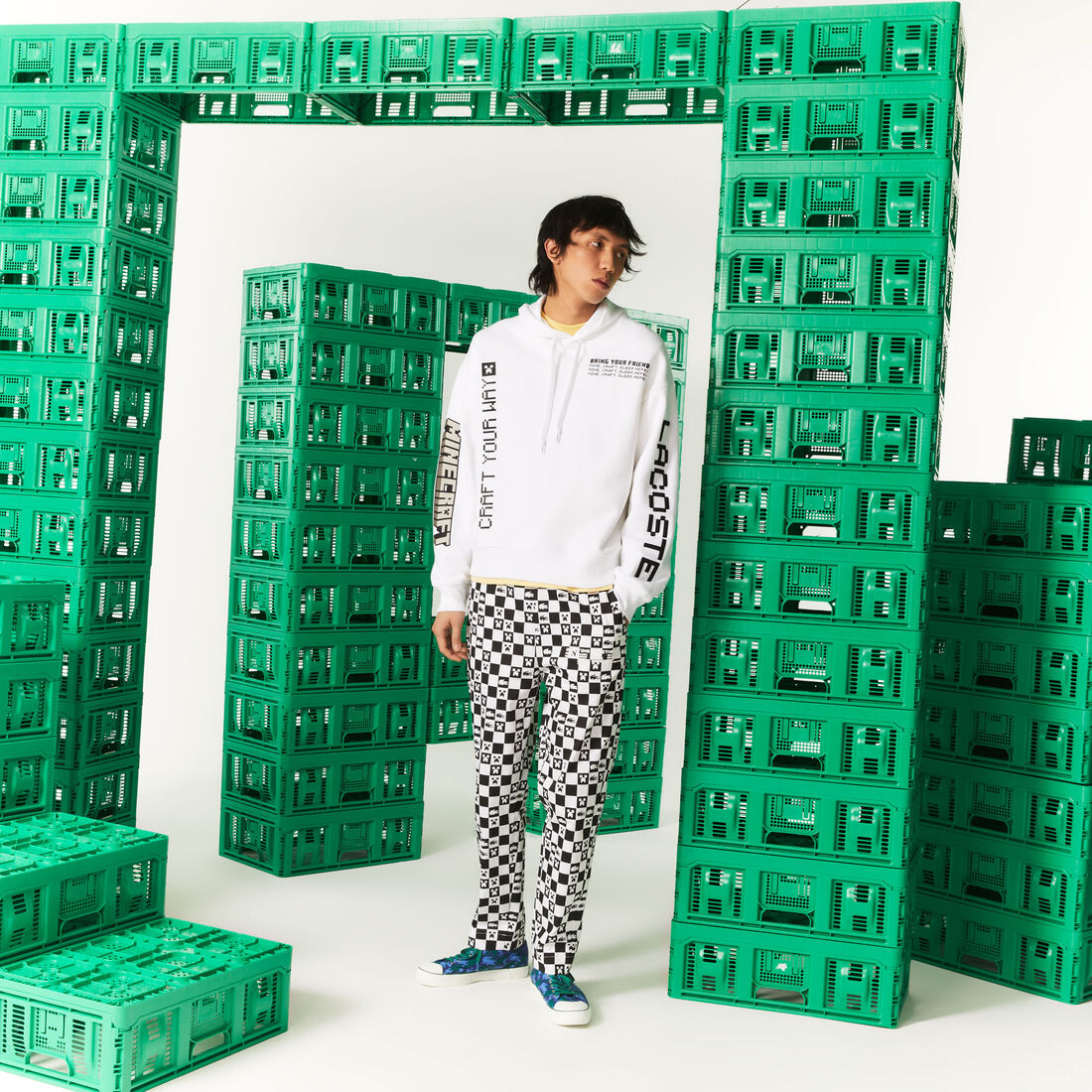 Men's Lacoste L!VE x Minecraft Loose Fit Fleece Hoodie Men's Lacoste L!VE x Minecraft Loose Fit Fleece Hoodie