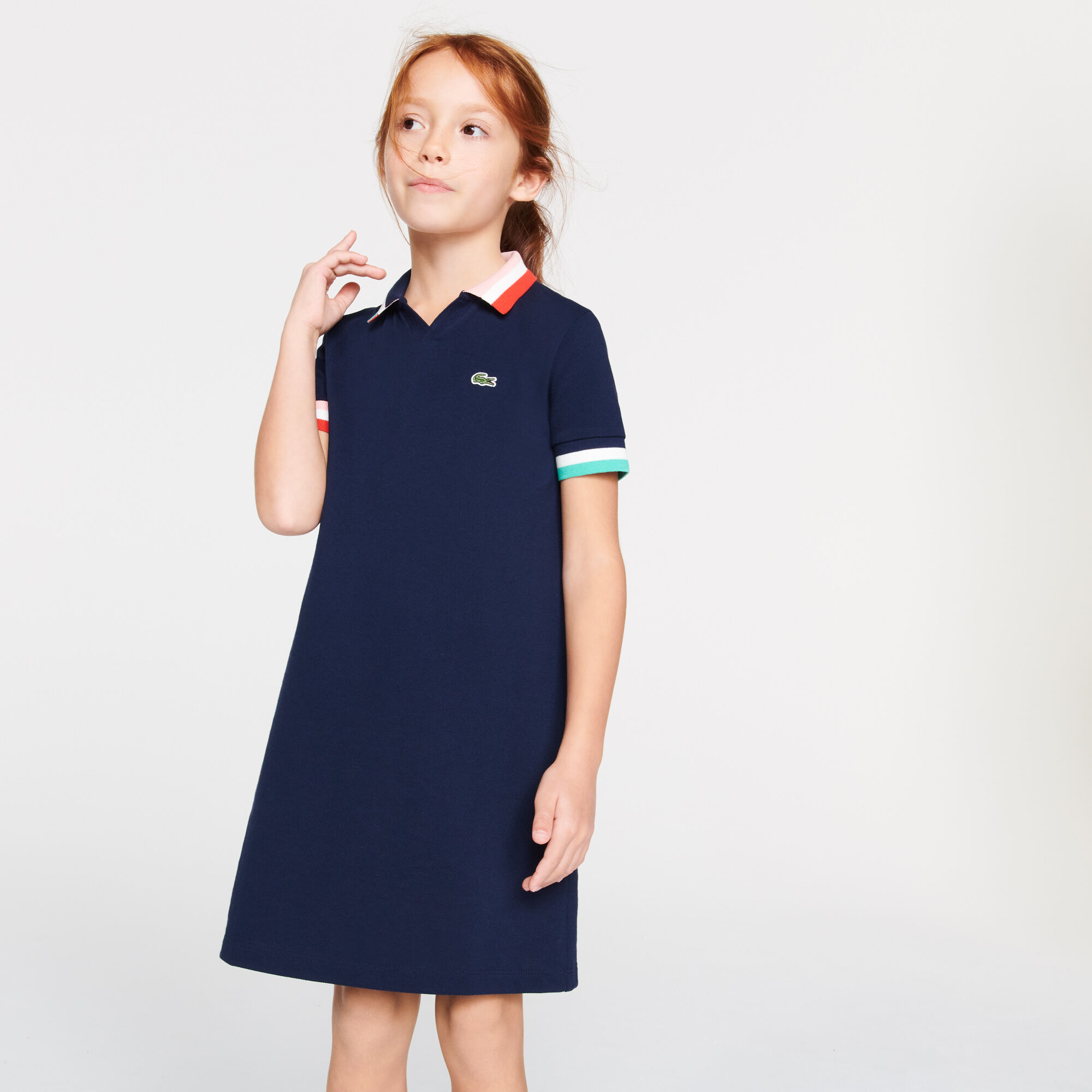 Girls Colorblock Accents Cotton Piqu Polo Dress