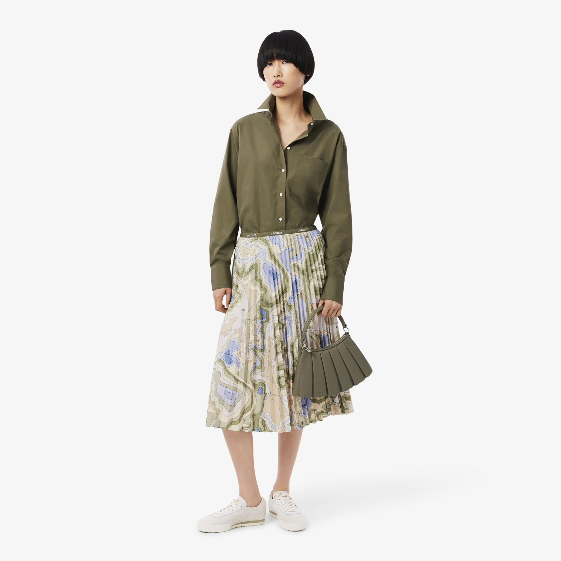 lacoste topography print pleated skirt