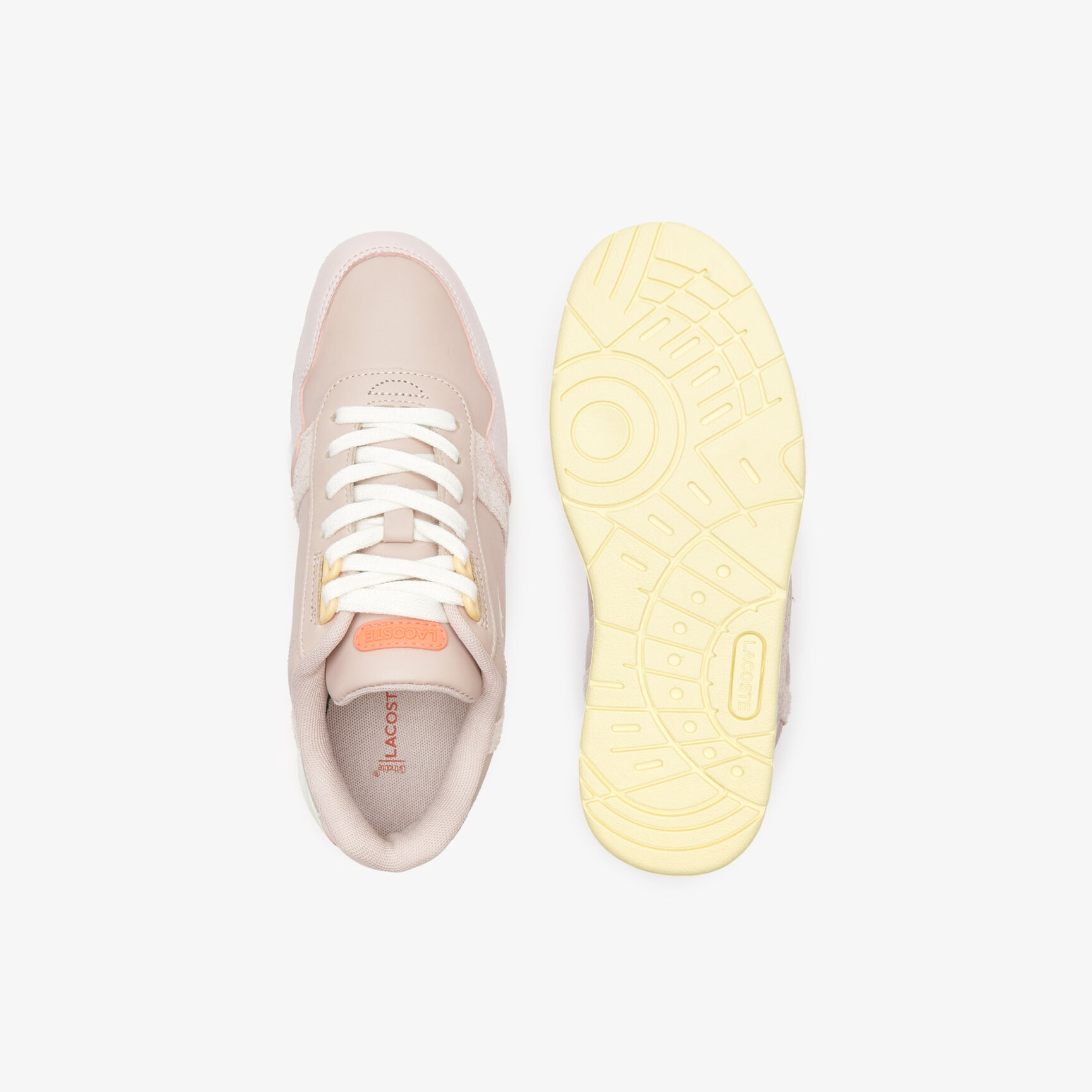 Women's Lacoste T-Clip Leather Gum Sole Trainers Women's Lacoste T-Clip Leather Gum Sole Trainers