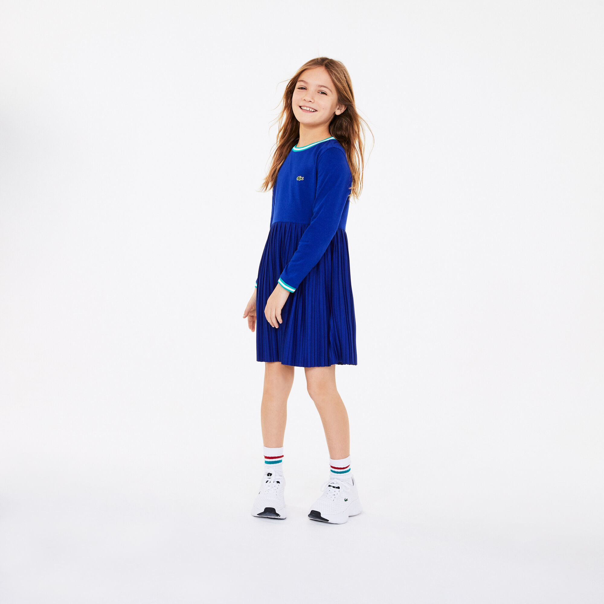 Girls' Crew Neck Pleated Cotton Dress Girls' Crew Neck Pleated Cotton Dress