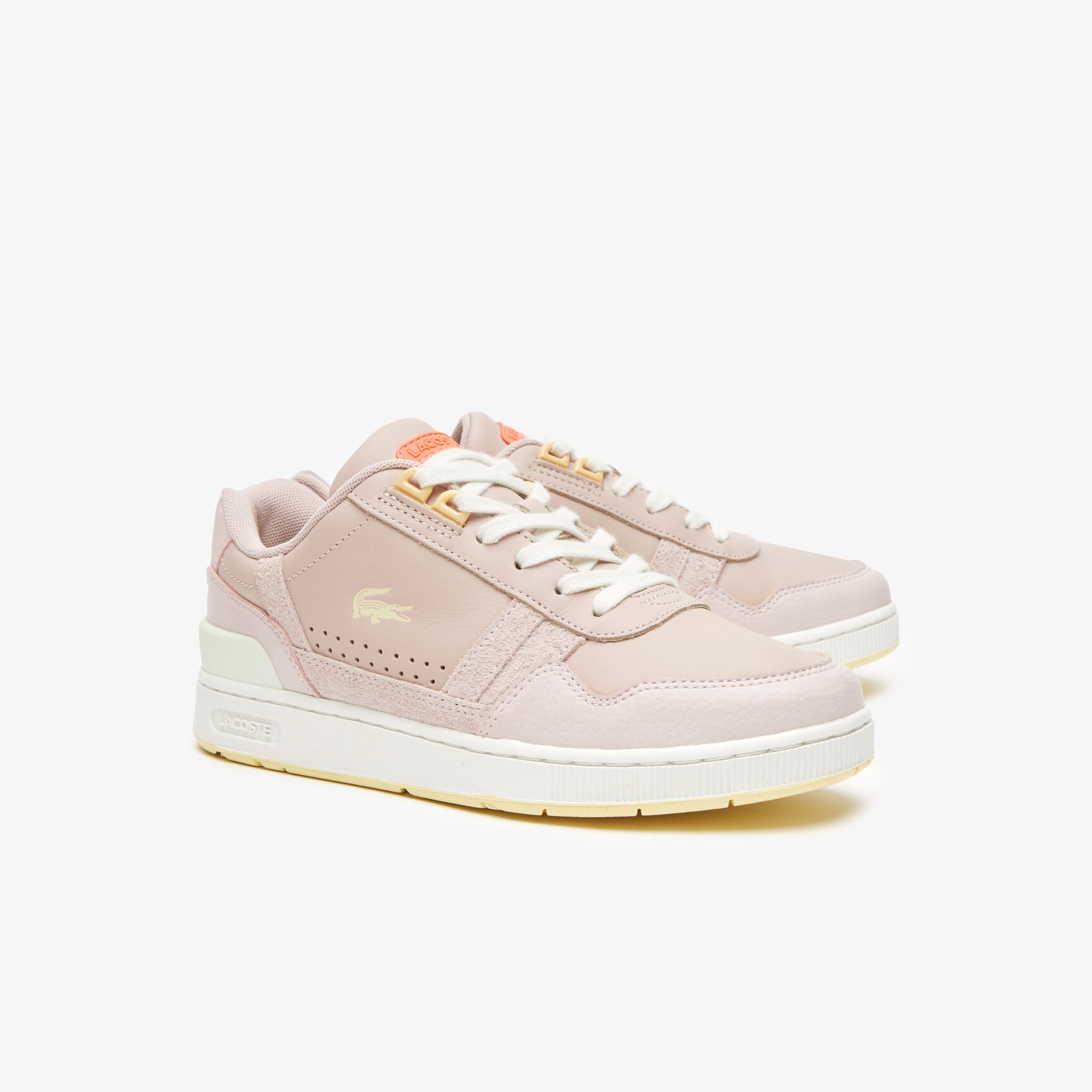 Women's Lacoste T-Clip Leather Gum Sole Trainers Women's Lacoste T-Clip Leather Gum Sole Trainers
