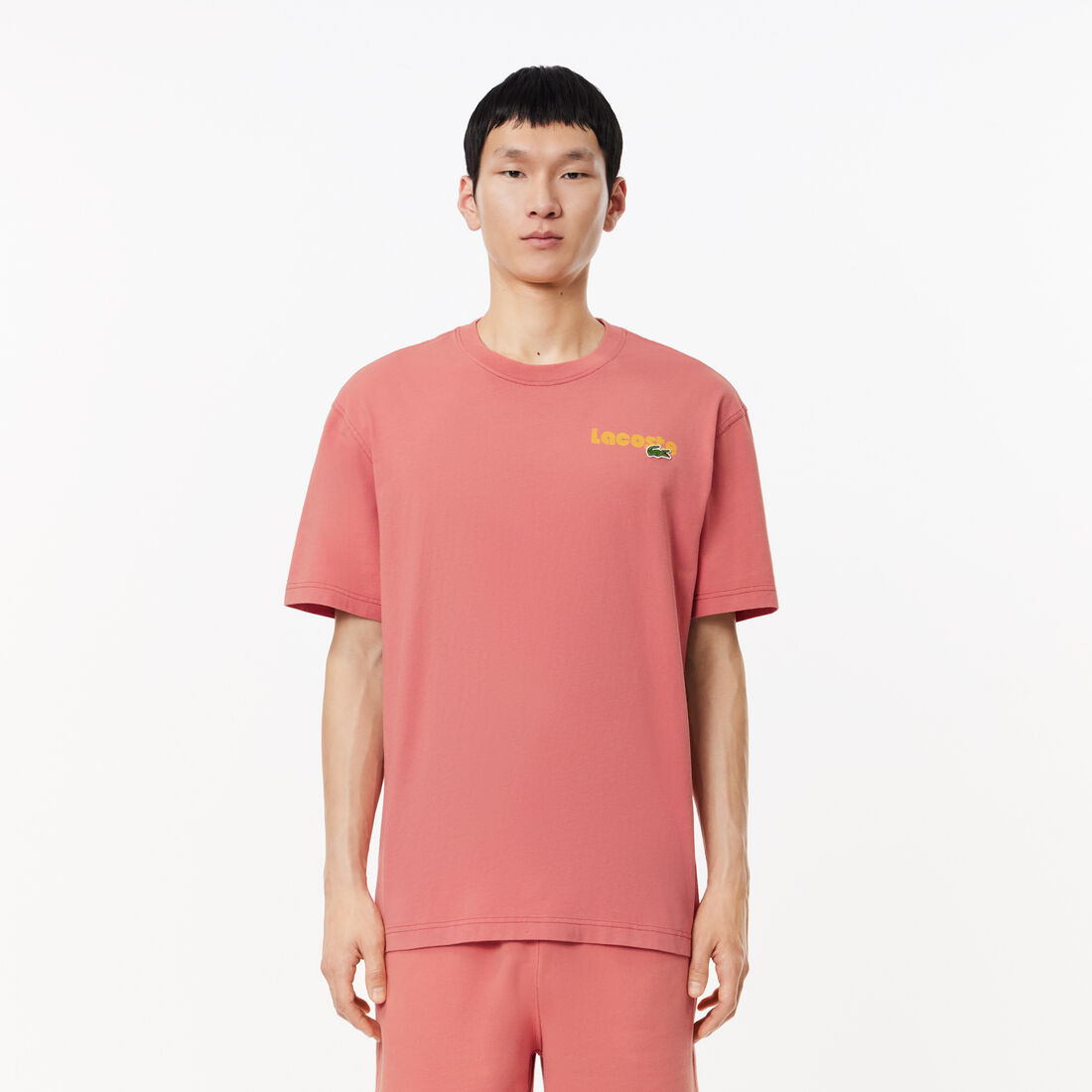 Washed Effect Ombr&eacute; Lacoste Print T-shirt