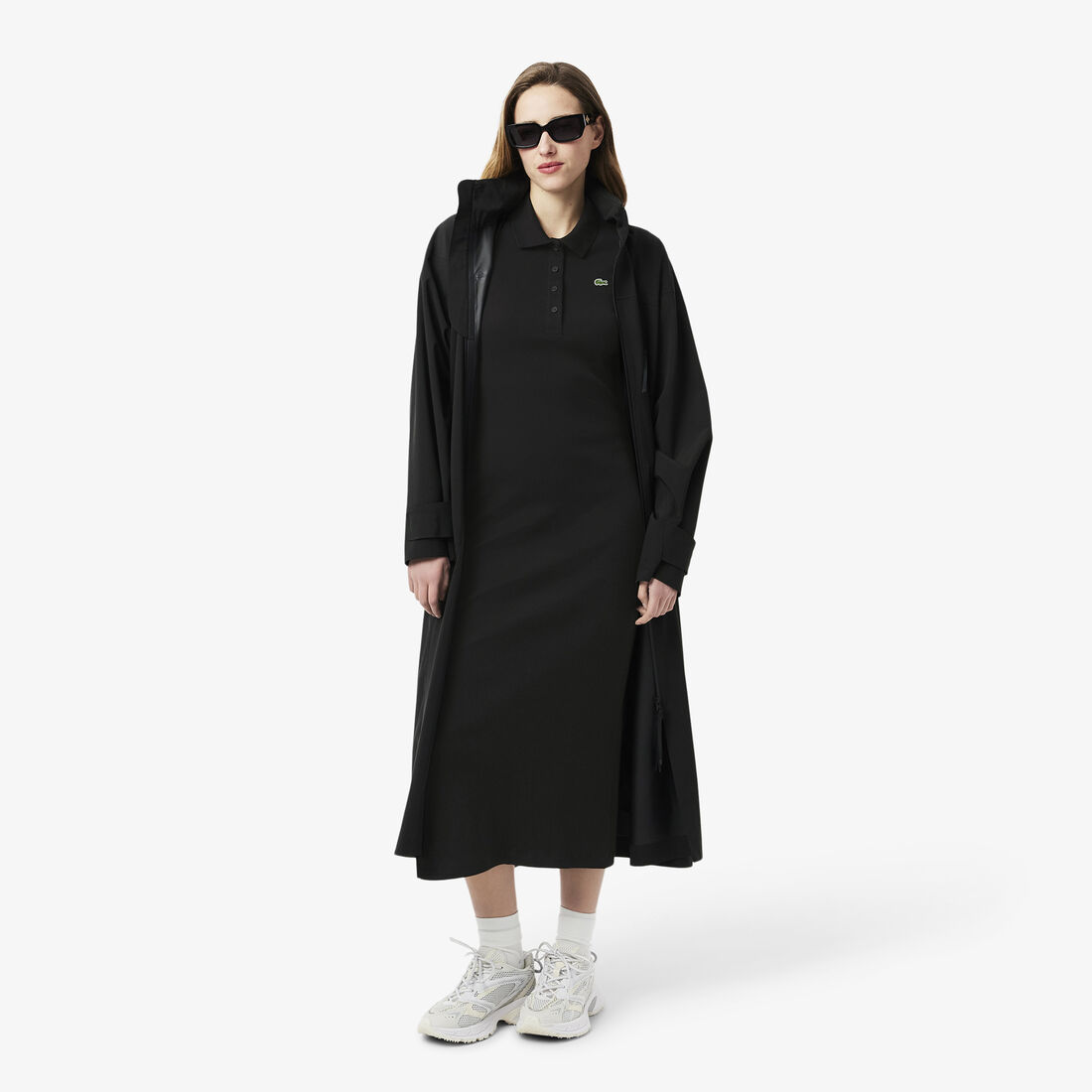 فستان بولو من القطن المضلع الطويل فستان بولو من القطن المضلع الطويل