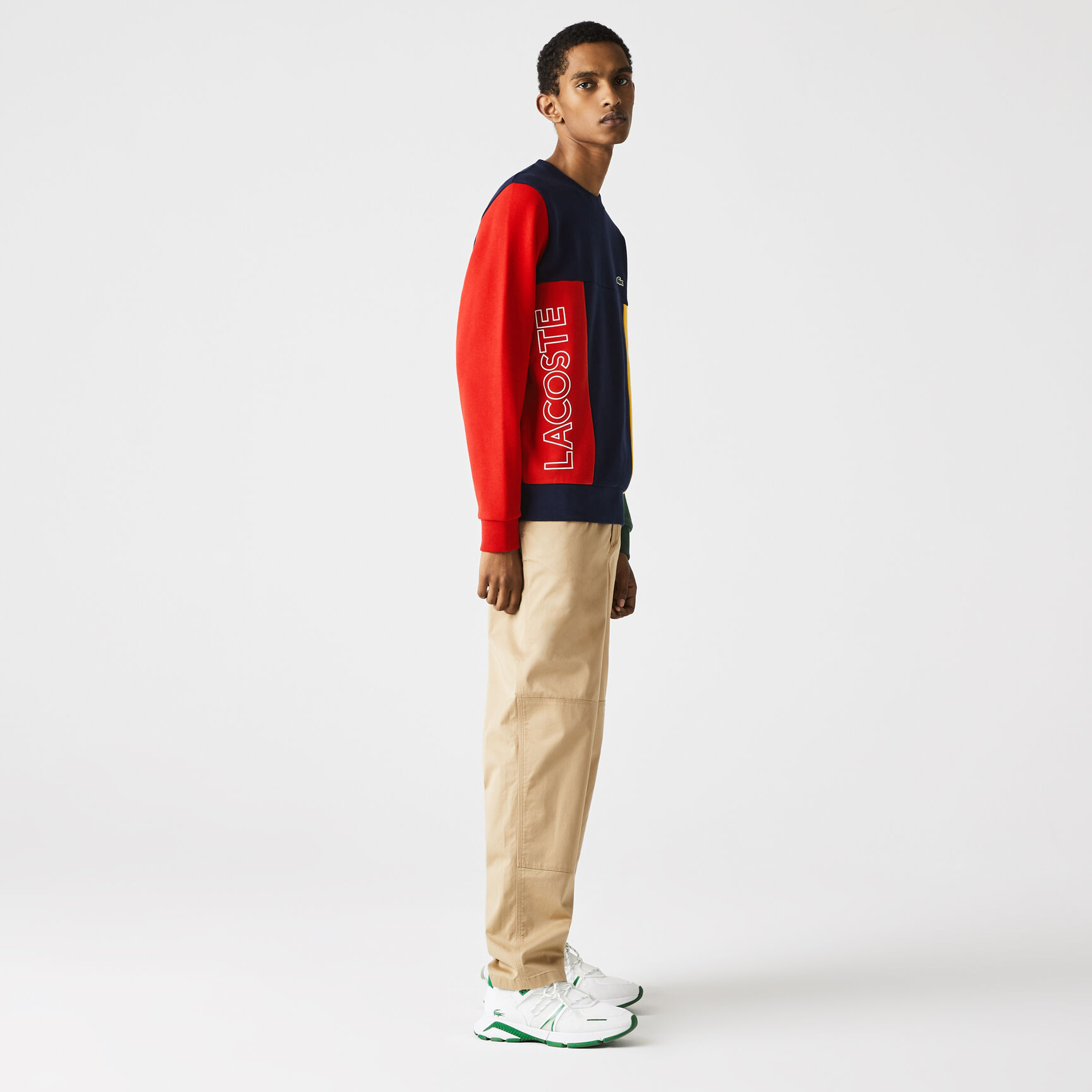 سويت شيرت صوف قطني مقسم بألوان وفتحة رقبة مستديرة للرجال