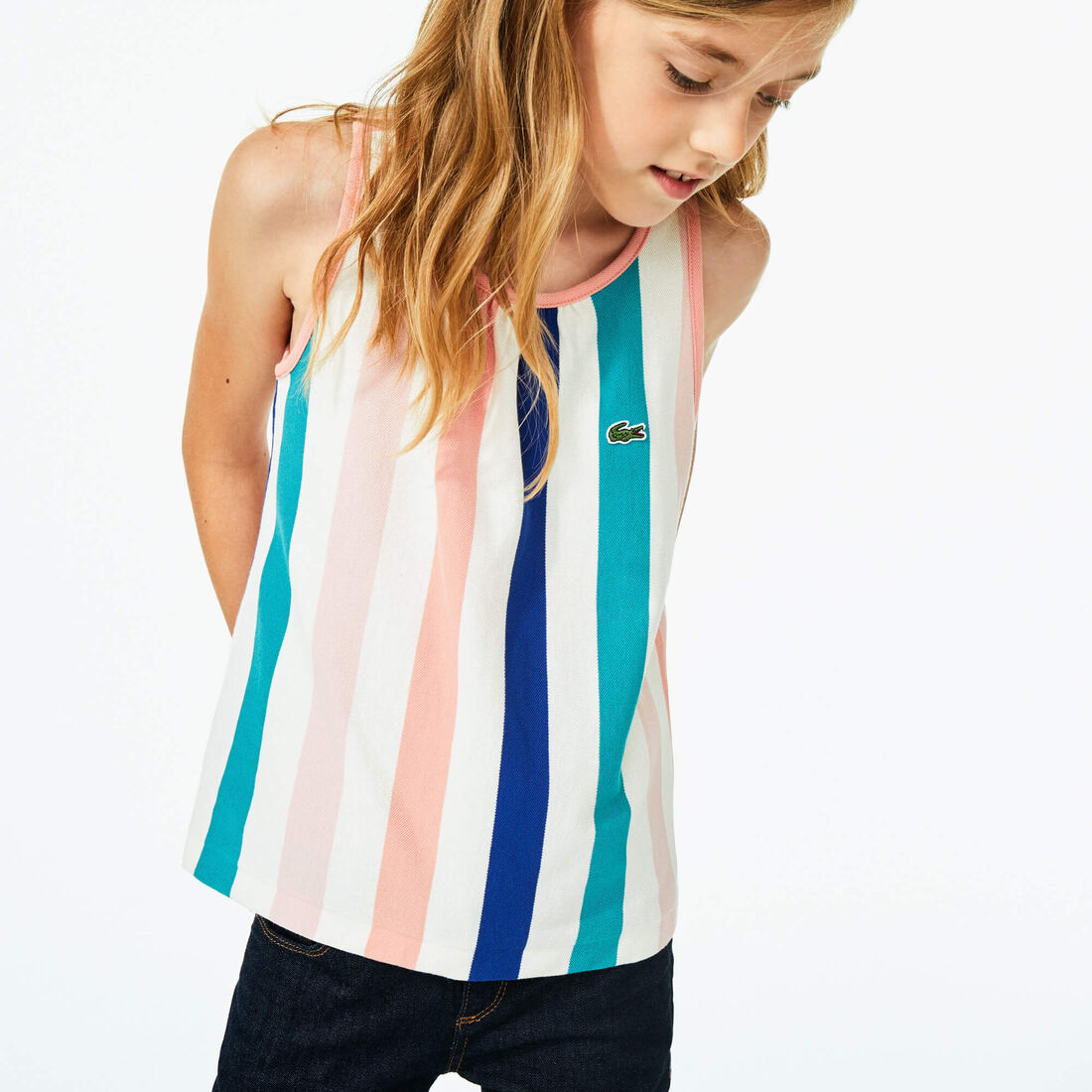 Girls' Striped Cotton Piqué Tank Top