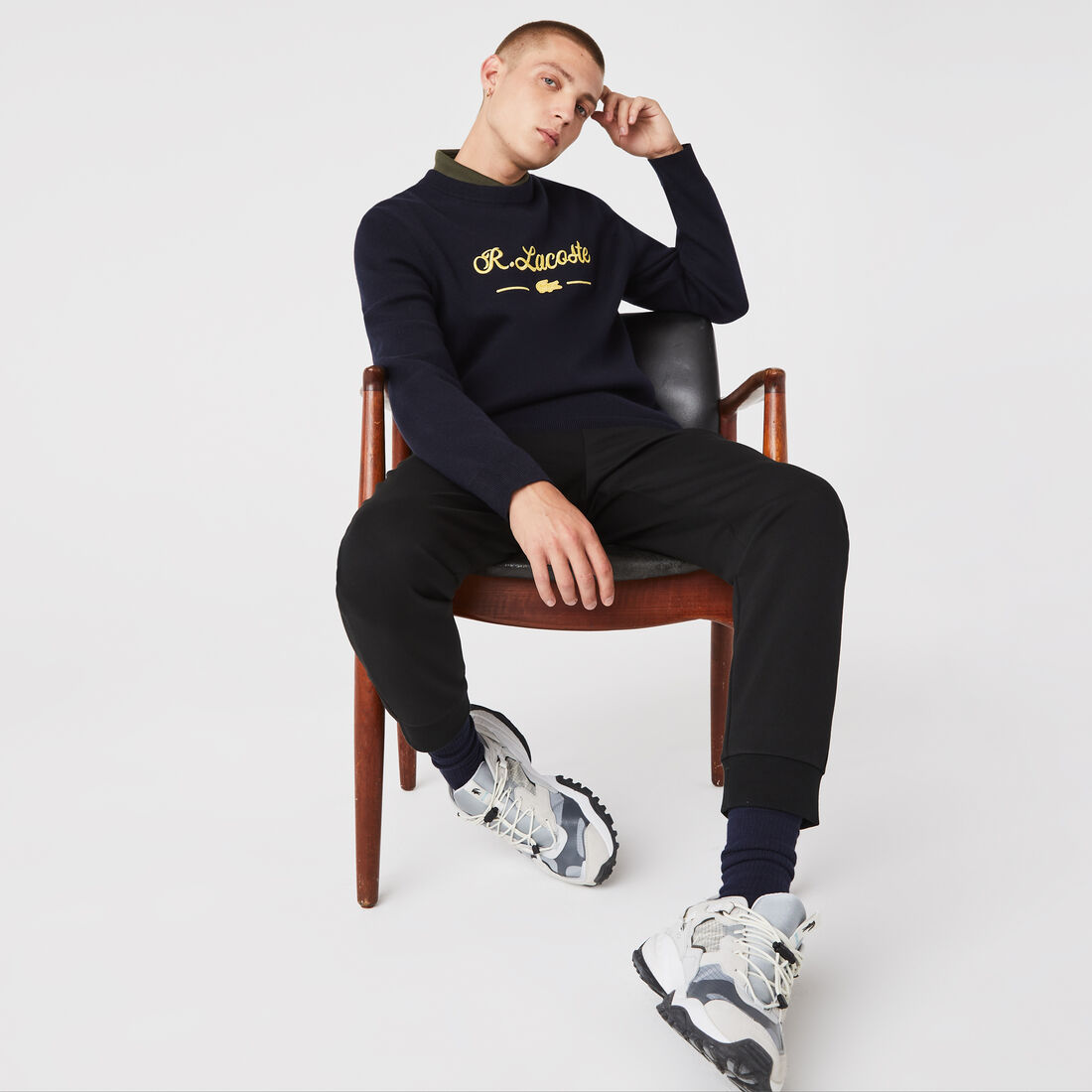 Men’s Crew Neck Embroidered Lettered Wool And Cotton Sweater