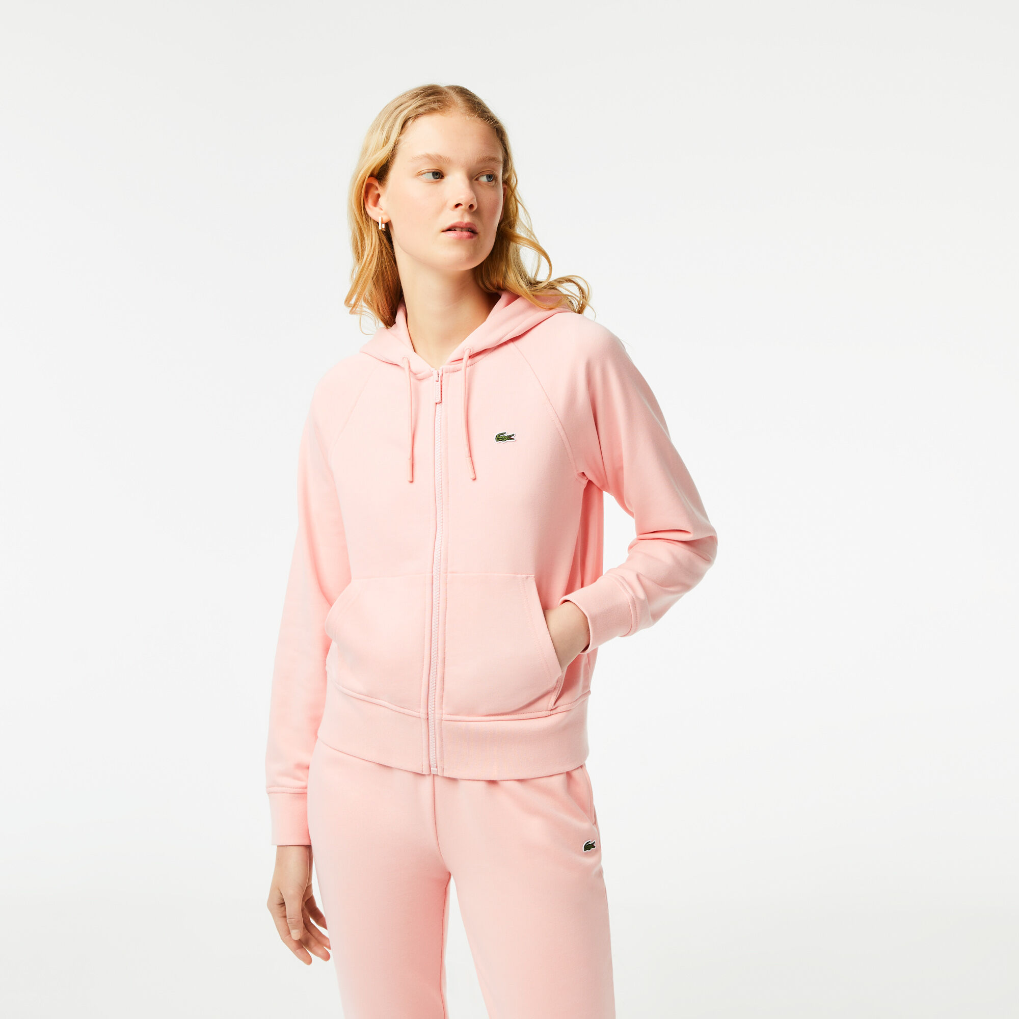 Women s Lacoste Hooded Organic Fleece Zippered Jogger Sweatshirt