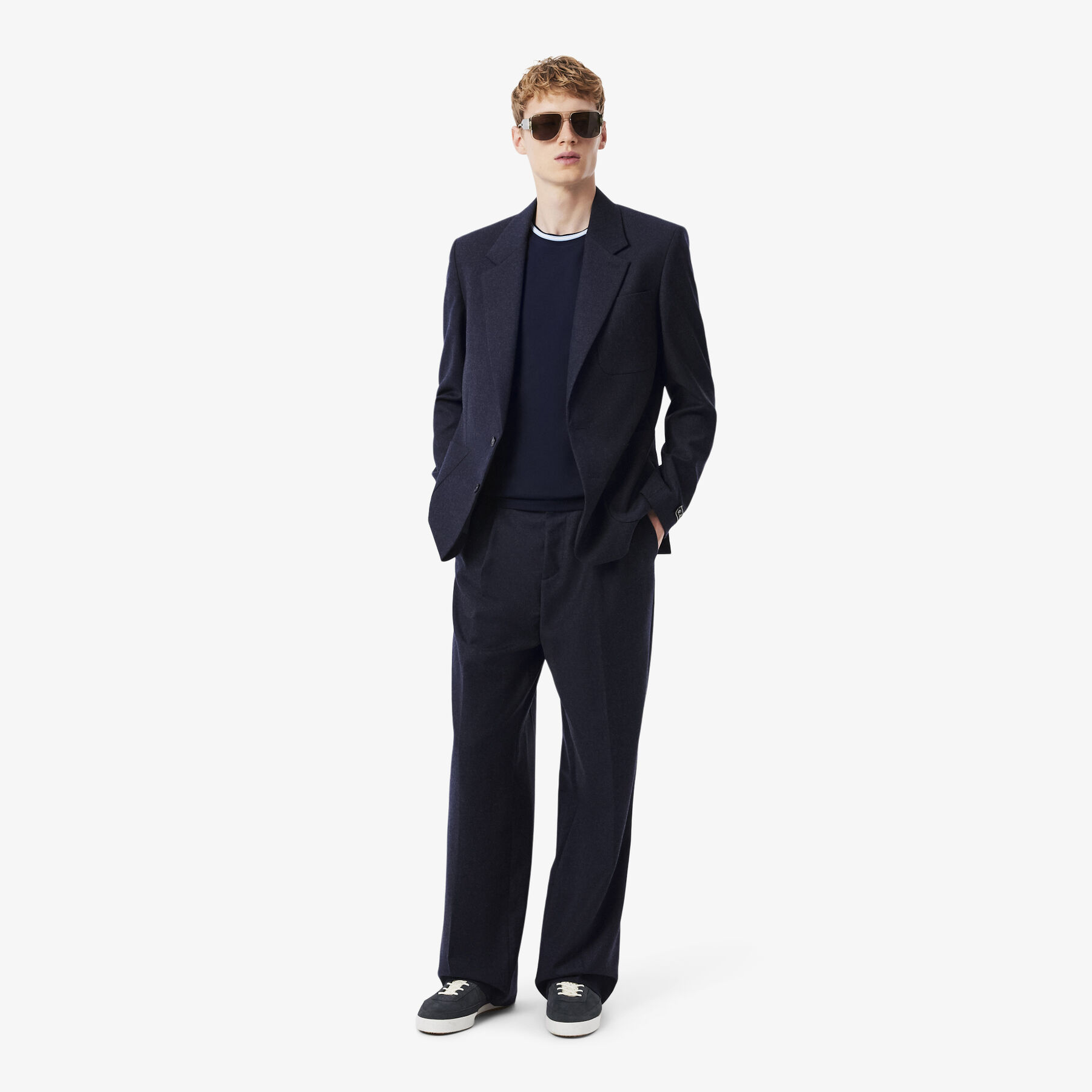 lacoste straight fit felted wool pants