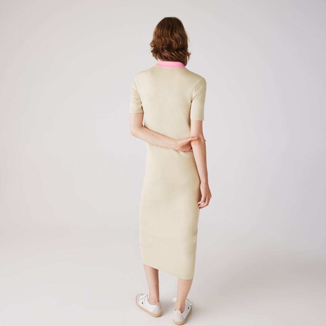 Women's Polo Collar Two-Tone Cotton Knit Long Sweater Dress Women's Polo Collar Two-Tone Cotton Knit Long Sweater Dress