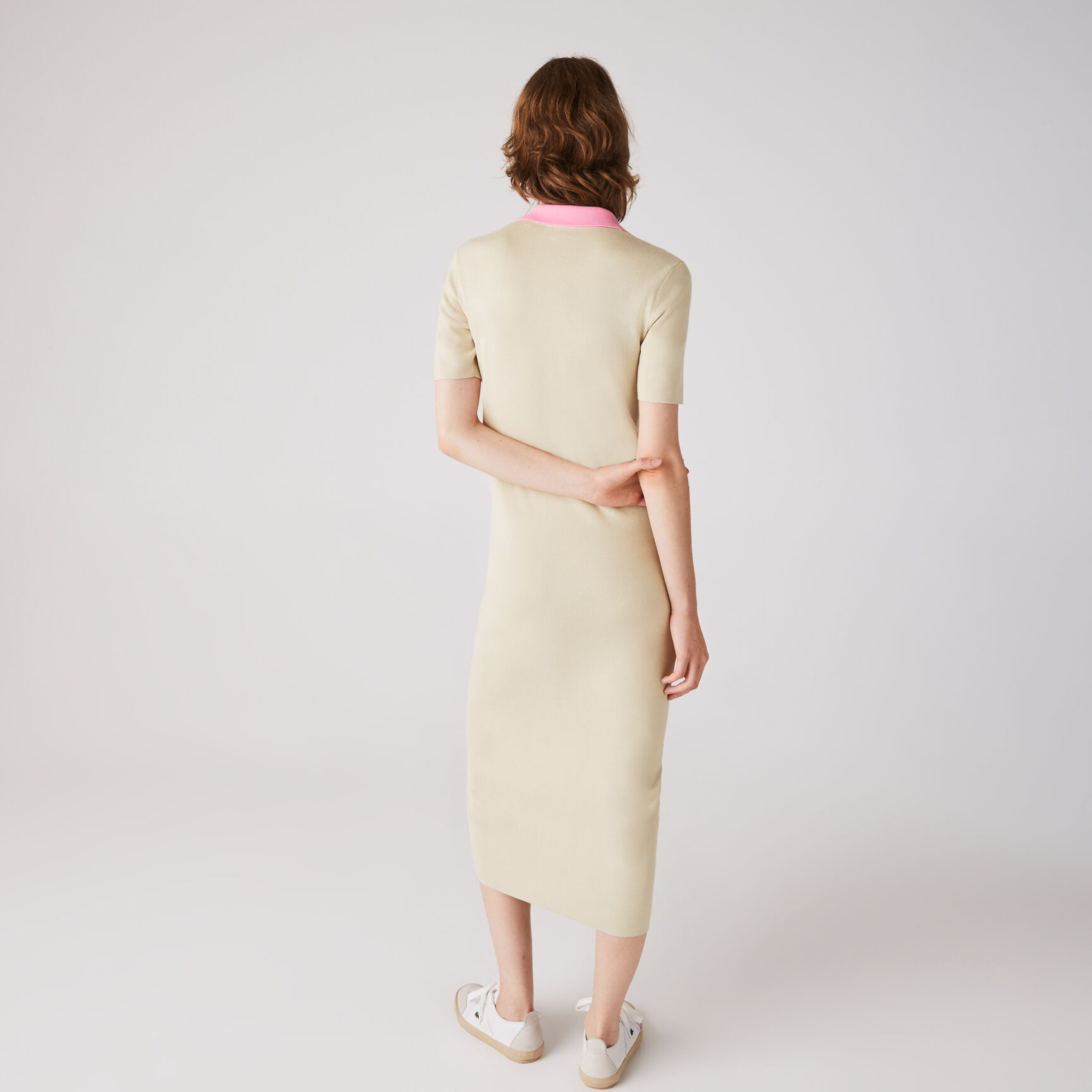 Women's Polo Collar Two-Tone Cotton Knit Long Sweater Dress Women's Polo Collar Two-Tone Cotton Knit Long Sweater Dress