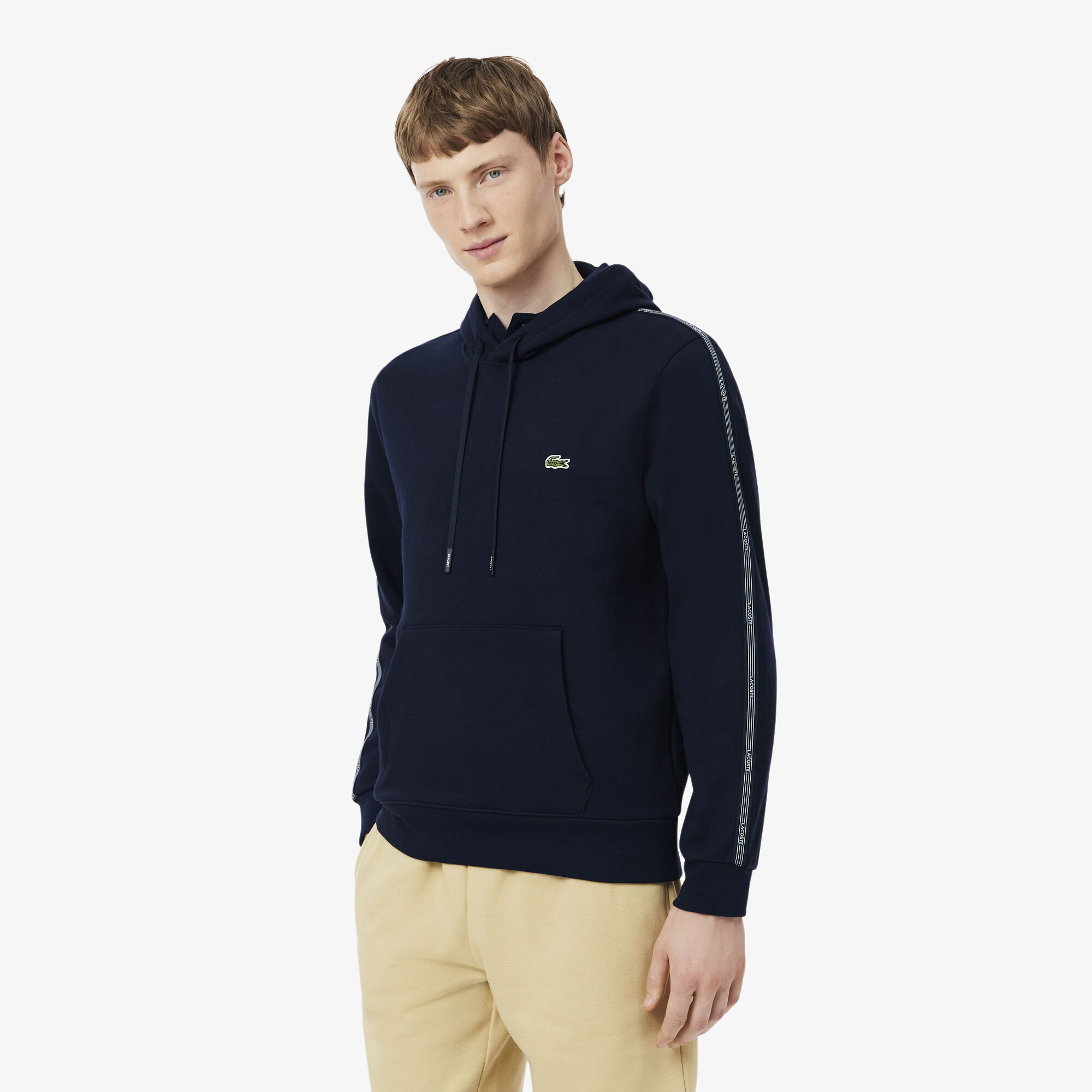 Logo Stripe Zipped Hoodie, Navy Blue | LACOSTE EG