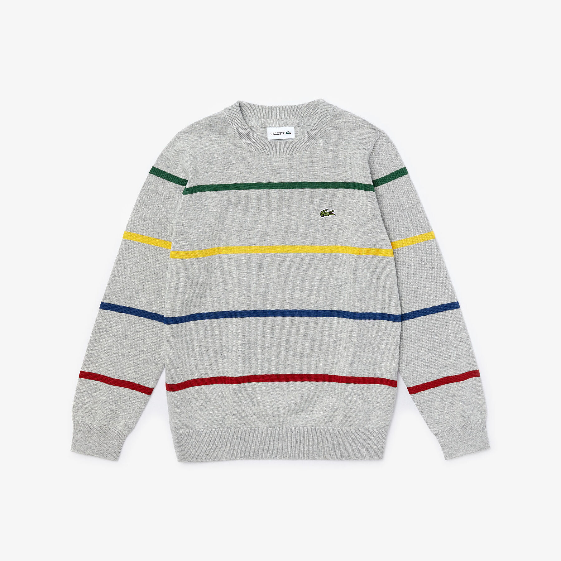 lacoste boys  coloured stripe cotton blend sweater