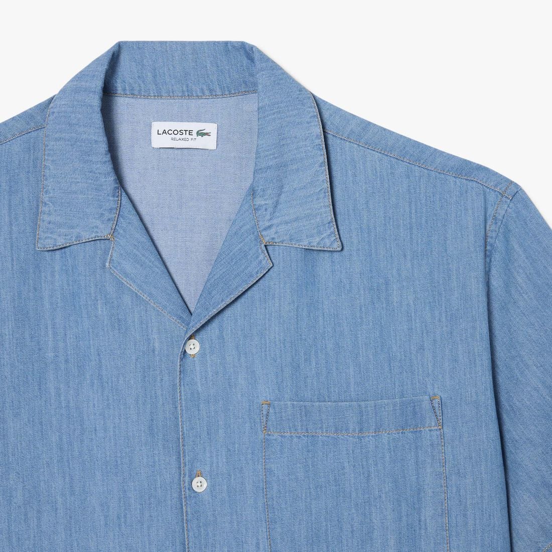Relaxed Fit Open Neck Denim Shirt Relaxed Fit Open Neck Denim Shirt