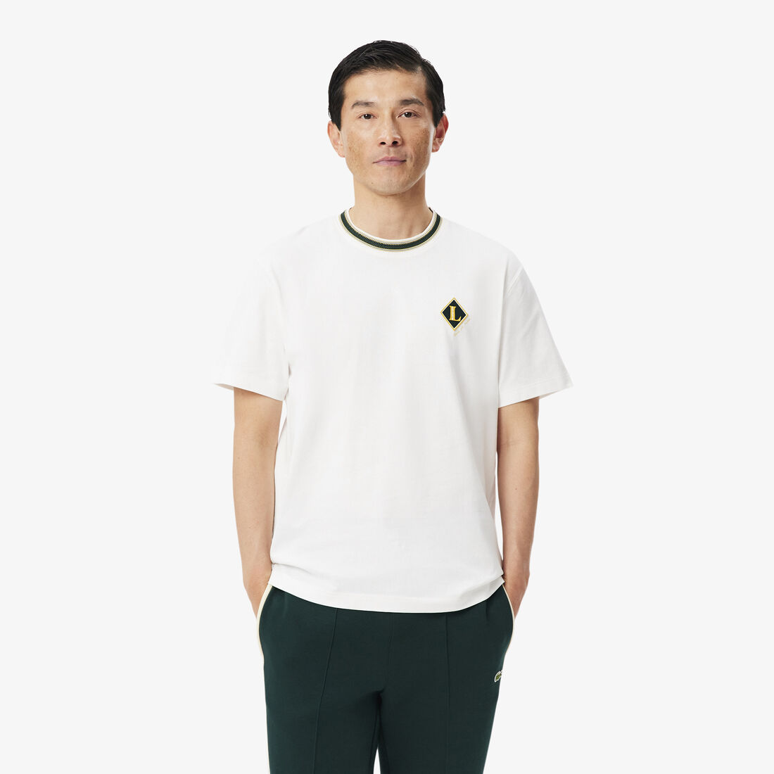 French Made Badge Accent Striped T-shirt lacoste french made badge accent striped t shirt