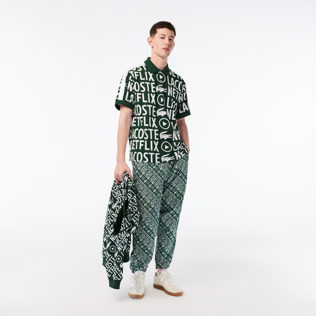 Men's Lacoste x Netflix Loose Fit Organic Cotton Print Polo Shirt Men's Lacoste x Netflix Loose Fit Organic Cotton Print Polo Shirt