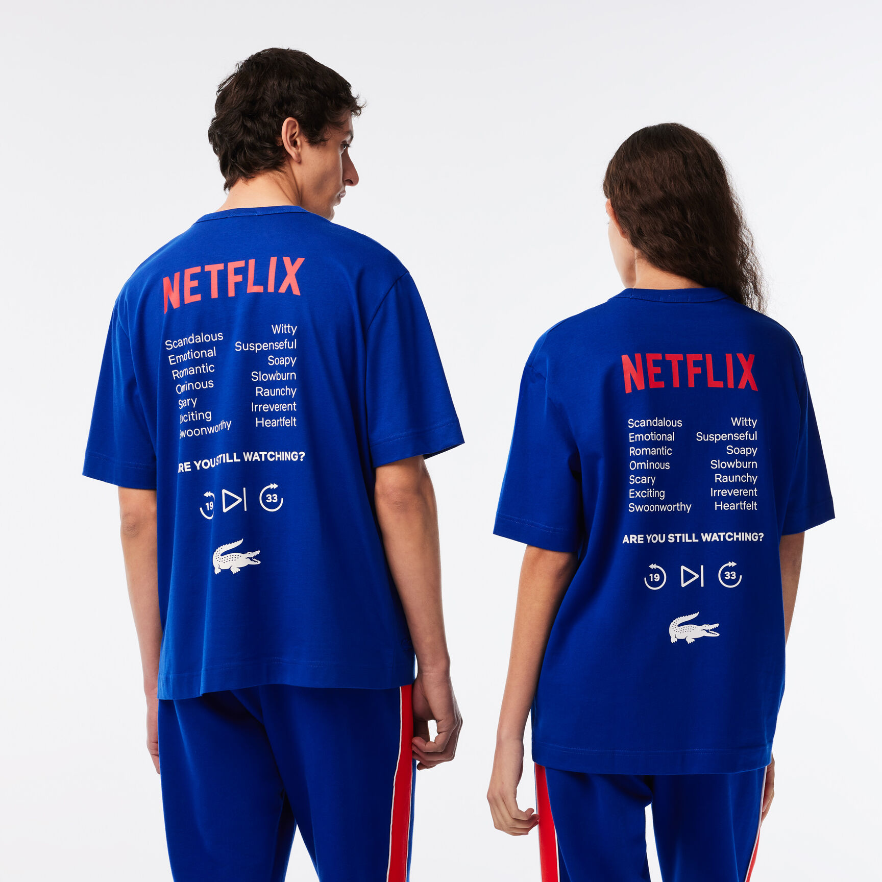 تيشيرت قطن عضوي بقصة فضفاضة للجنسين مجموعة Lacoste x Netflix
