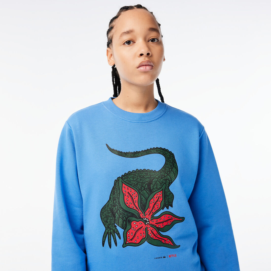 Women’s Lacoste x Netflix Loose Fit Organic Cotton Fleece Sweatshirt Women’s Lacoste x Netflix Loose Fit Organic Cotton Fleece Sweatshirt
