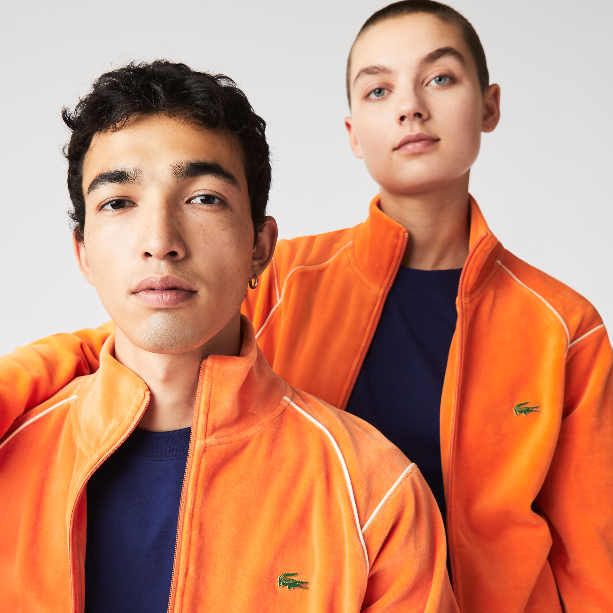 Unisex Lacoste L!VE Zippered Velvet Sweatshirt, Orange | LACOSTE EG