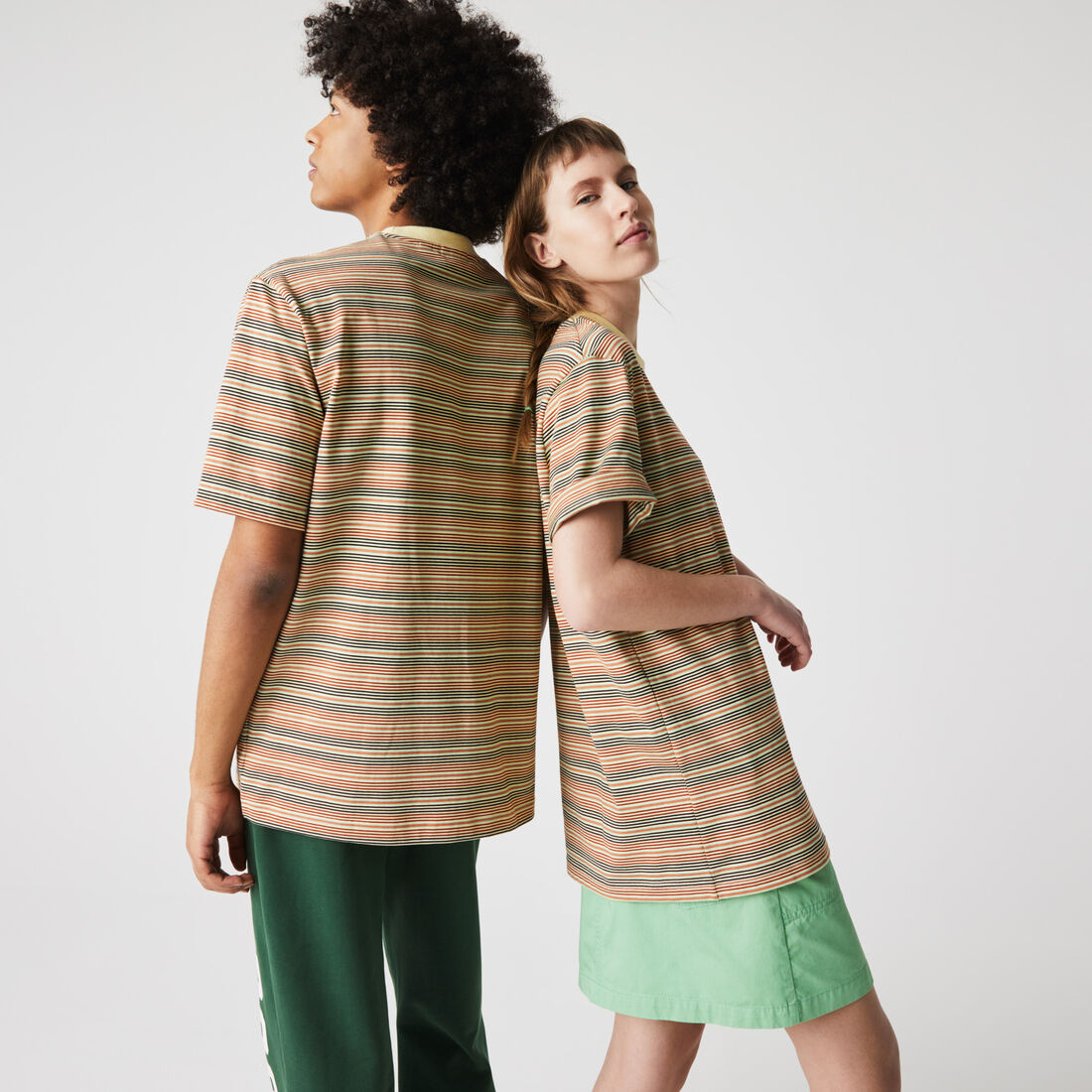 Unisex Lacoste LIVE Loose Fit Crew Neck Striped Cotton T-shirt Unisex Lacoste LIVE Loose Fit Crew Neck Striped Cotton T-shirt